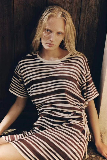 Zulu and Zephyr T-Shirt Knit Dress Chocolate Stripe