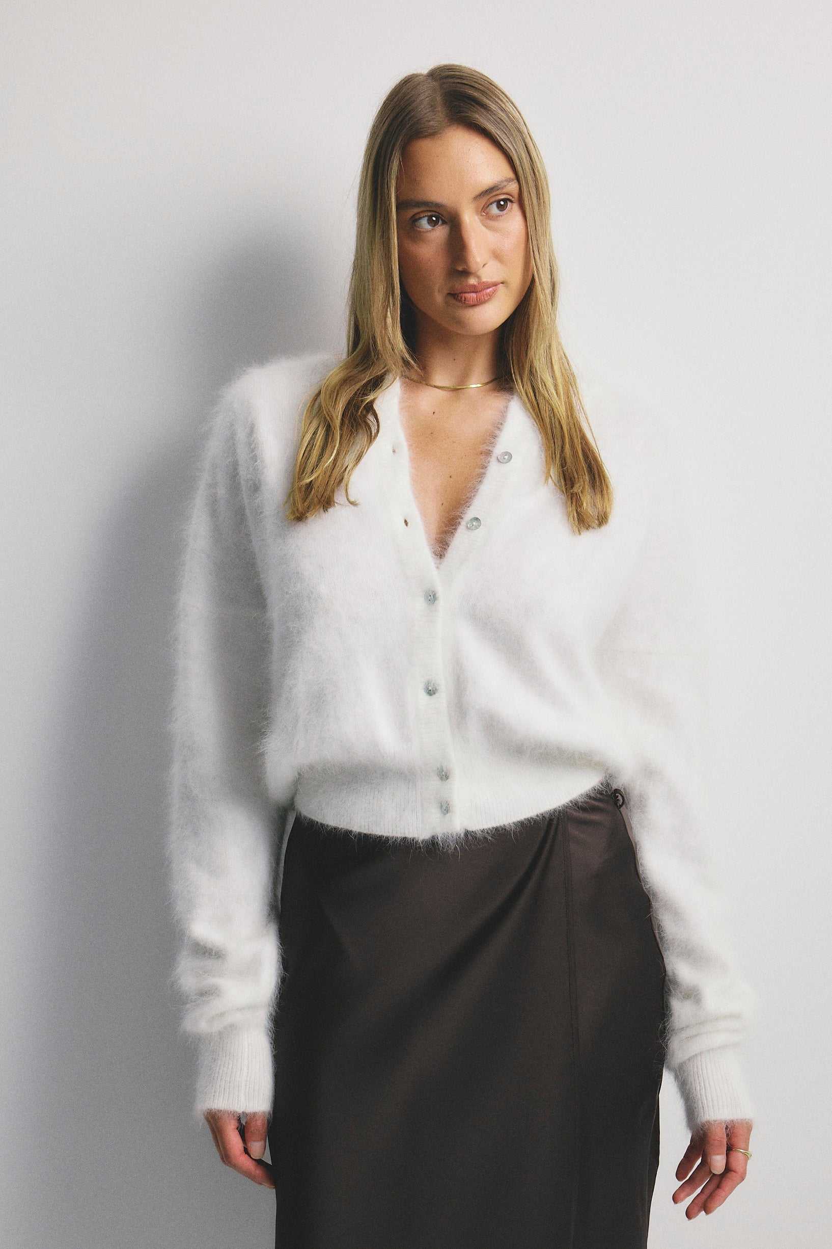 World Of Nomads Frankie Cashmere Crew Neck Cardigan Snow