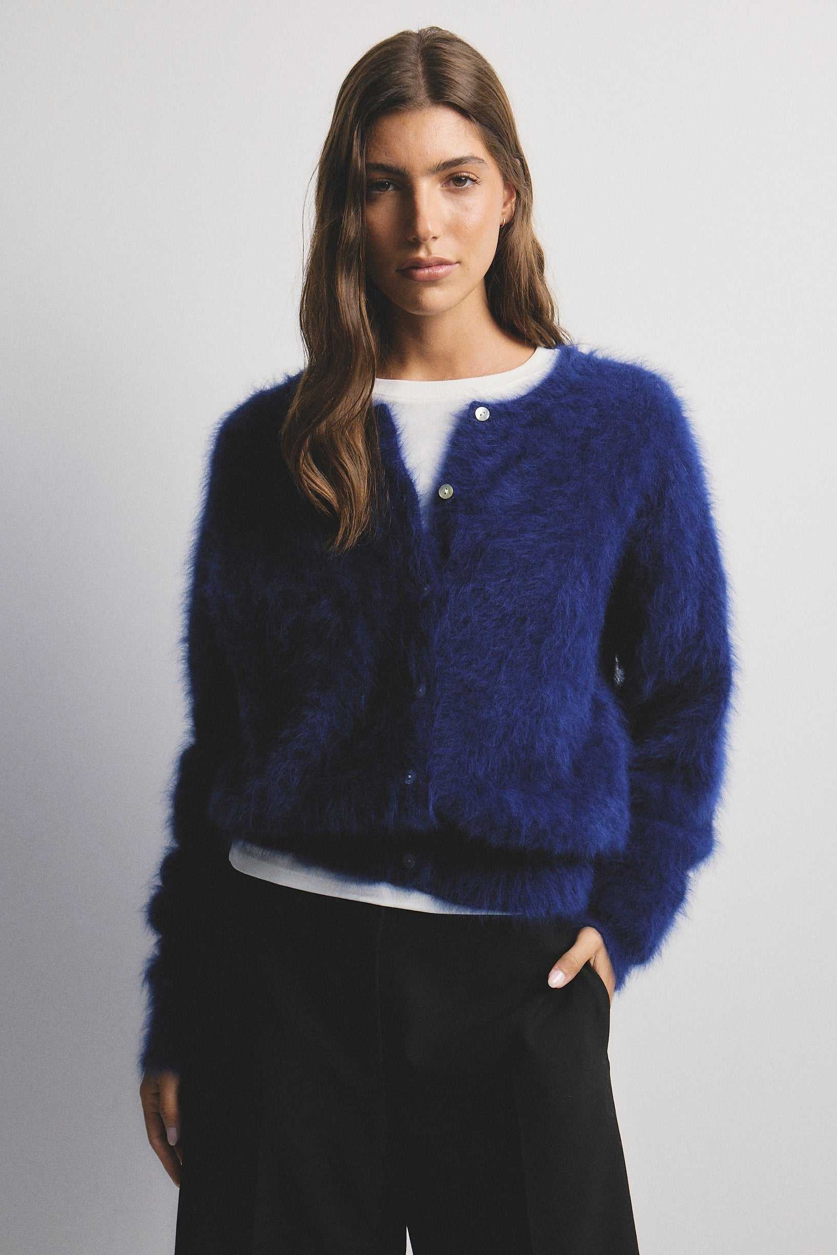 World Of Nomads Frankie Cashmere Crew Neck Cardigan Navy