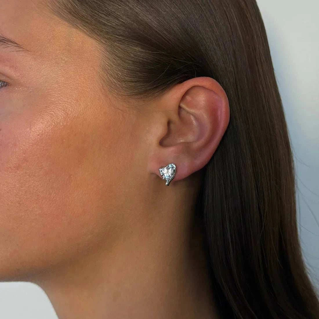 De Sur Molten Heart Earrings Silver