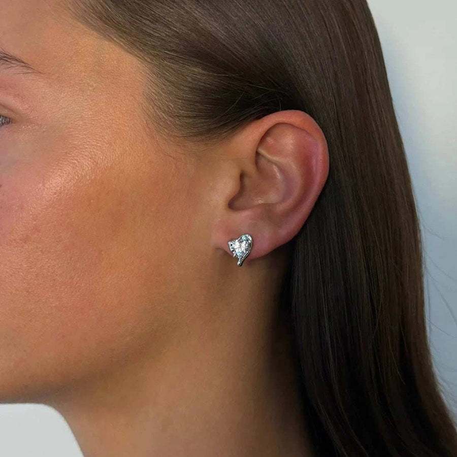 De Sur Molten Heart Earrings Silver