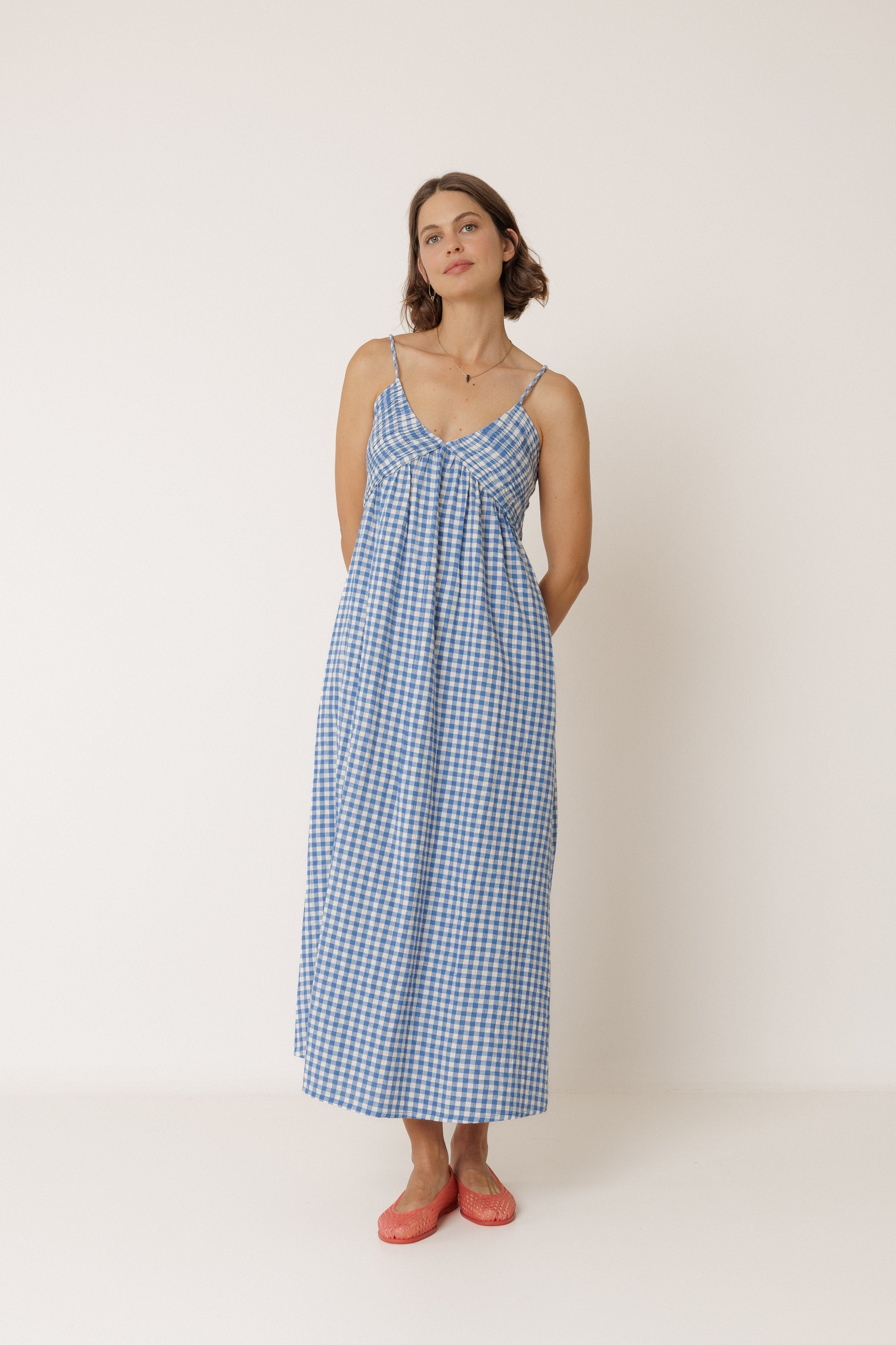 Indi and Cold Strappy Gingham Dress Azul Britanico