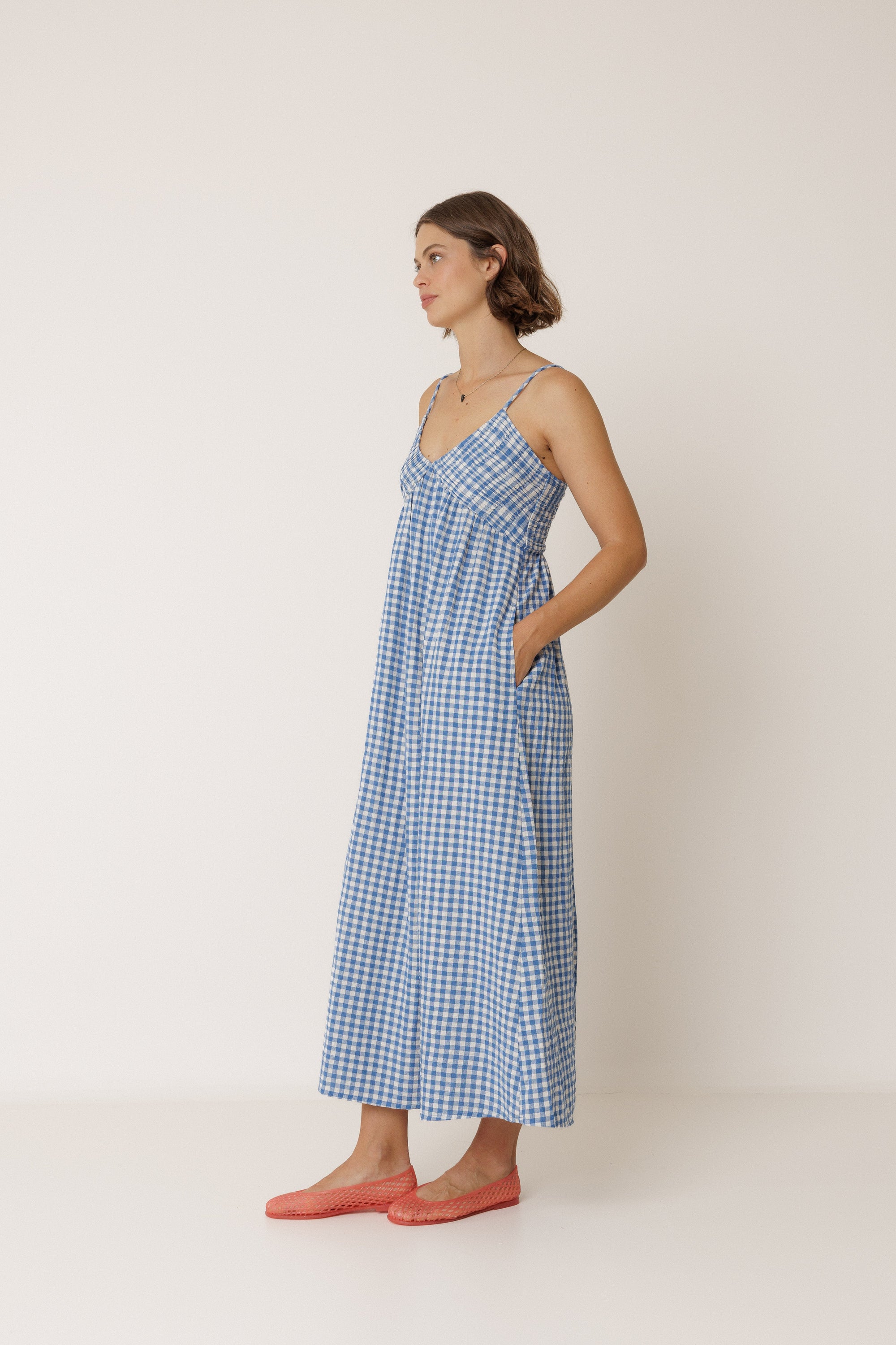 Indi and Cold Strappy Gingham Dress Azul Britanico