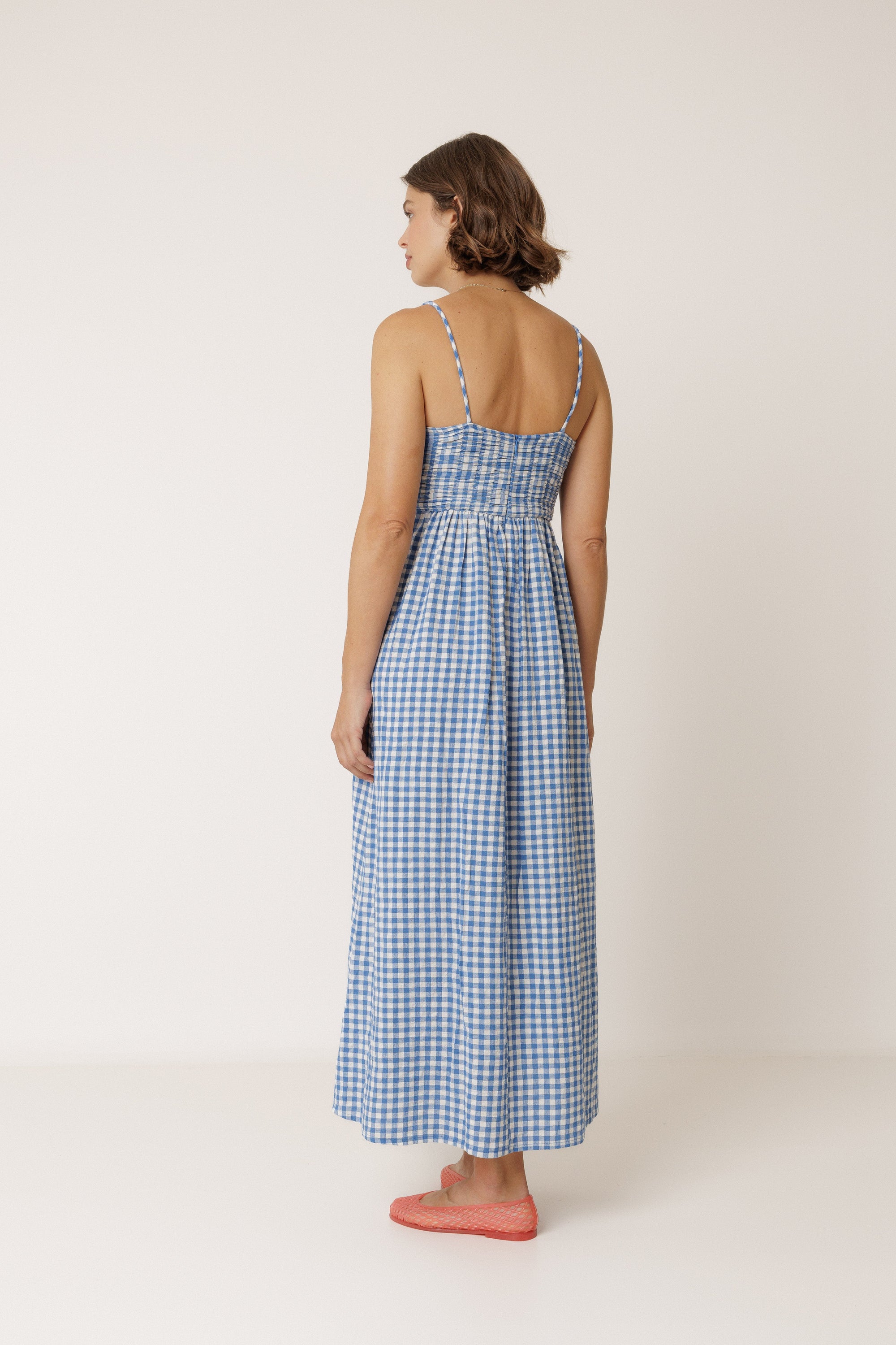 Indi and Cold Strappy Gingham Dress Azul Britanico