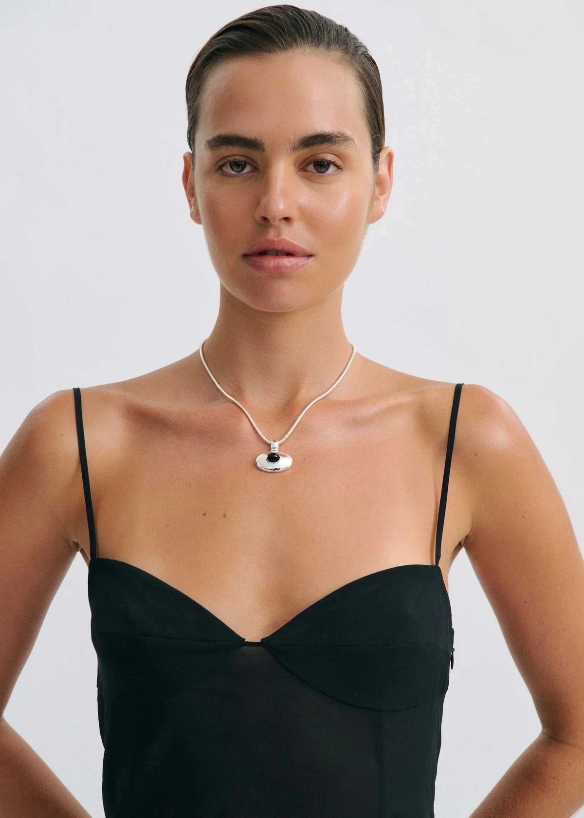 Anna Rossi Ada Pendant Necklace Rhodium Silver Black