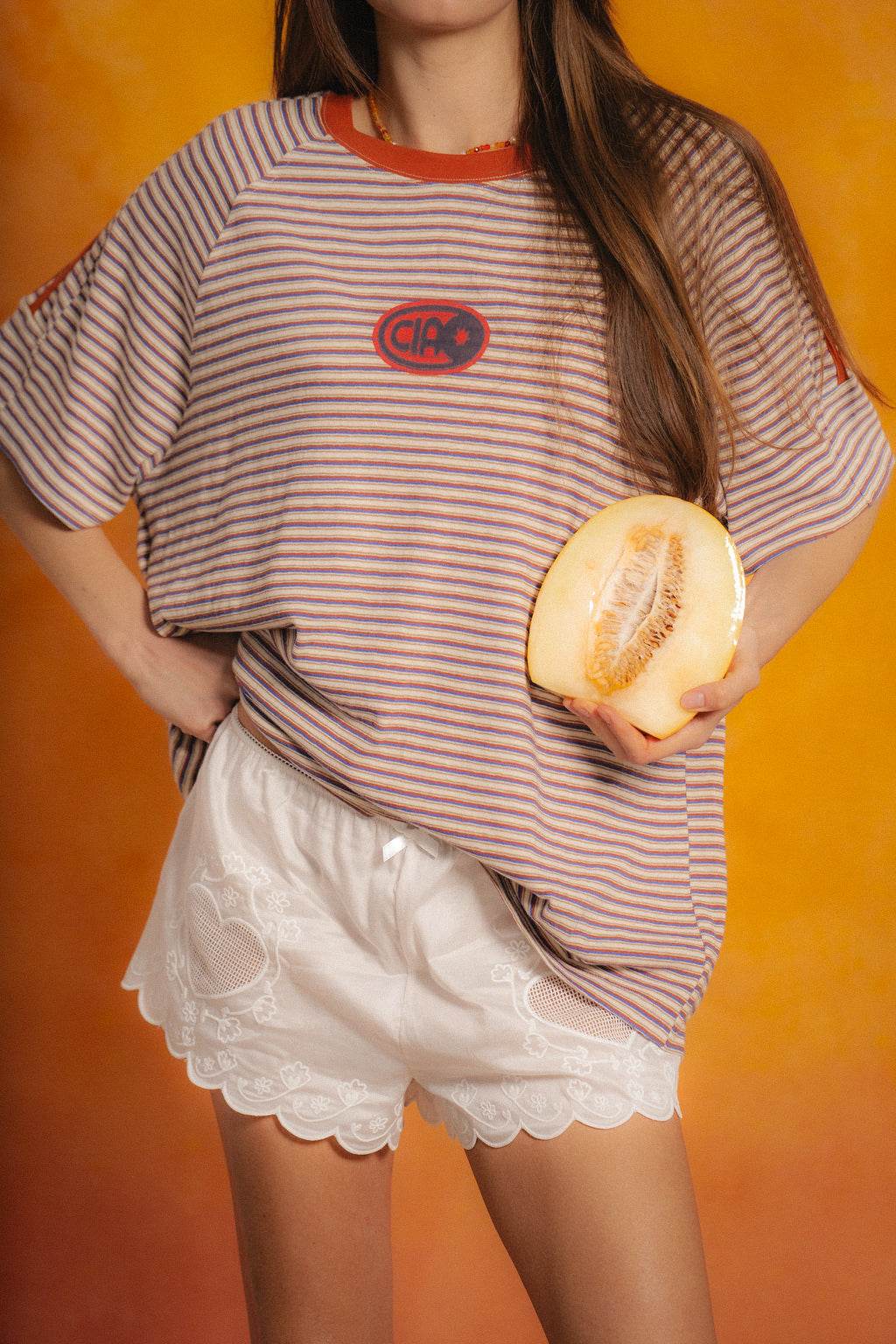 Ciao Ciao Vacation Amber Stripe Racer Tee