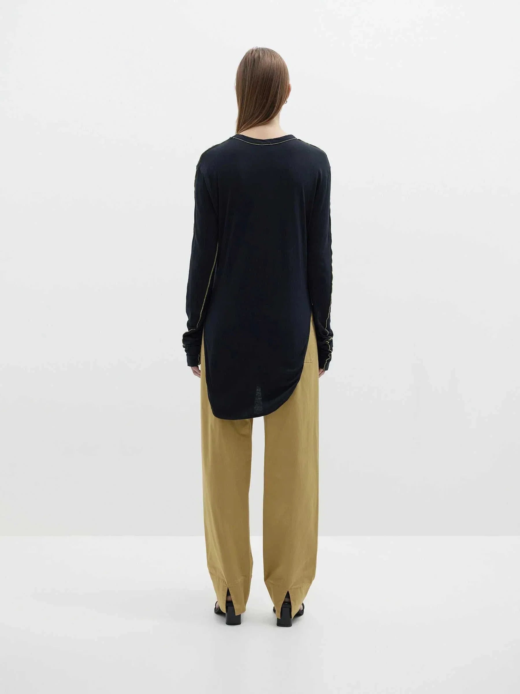 Bassike Scoop Hem Layering Long Sleeve T Shirt Black Malt