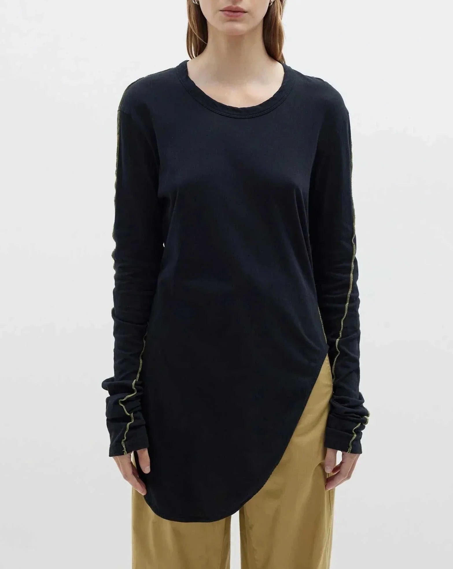 Bassike Scoop Hem Layering Long Sleeve T Shirt Black Malt