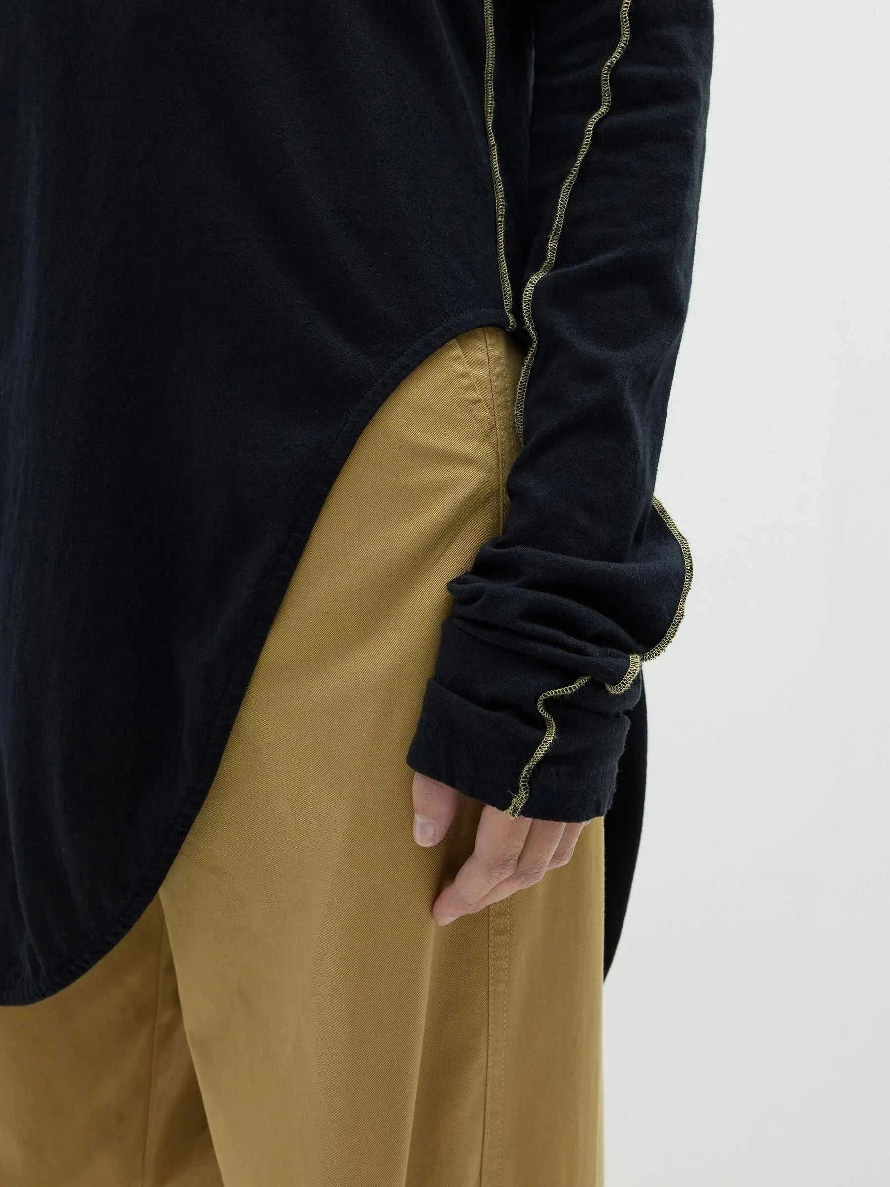 Bassike Scoop Hem Layering Long Sleeve T Shirt Black Malt