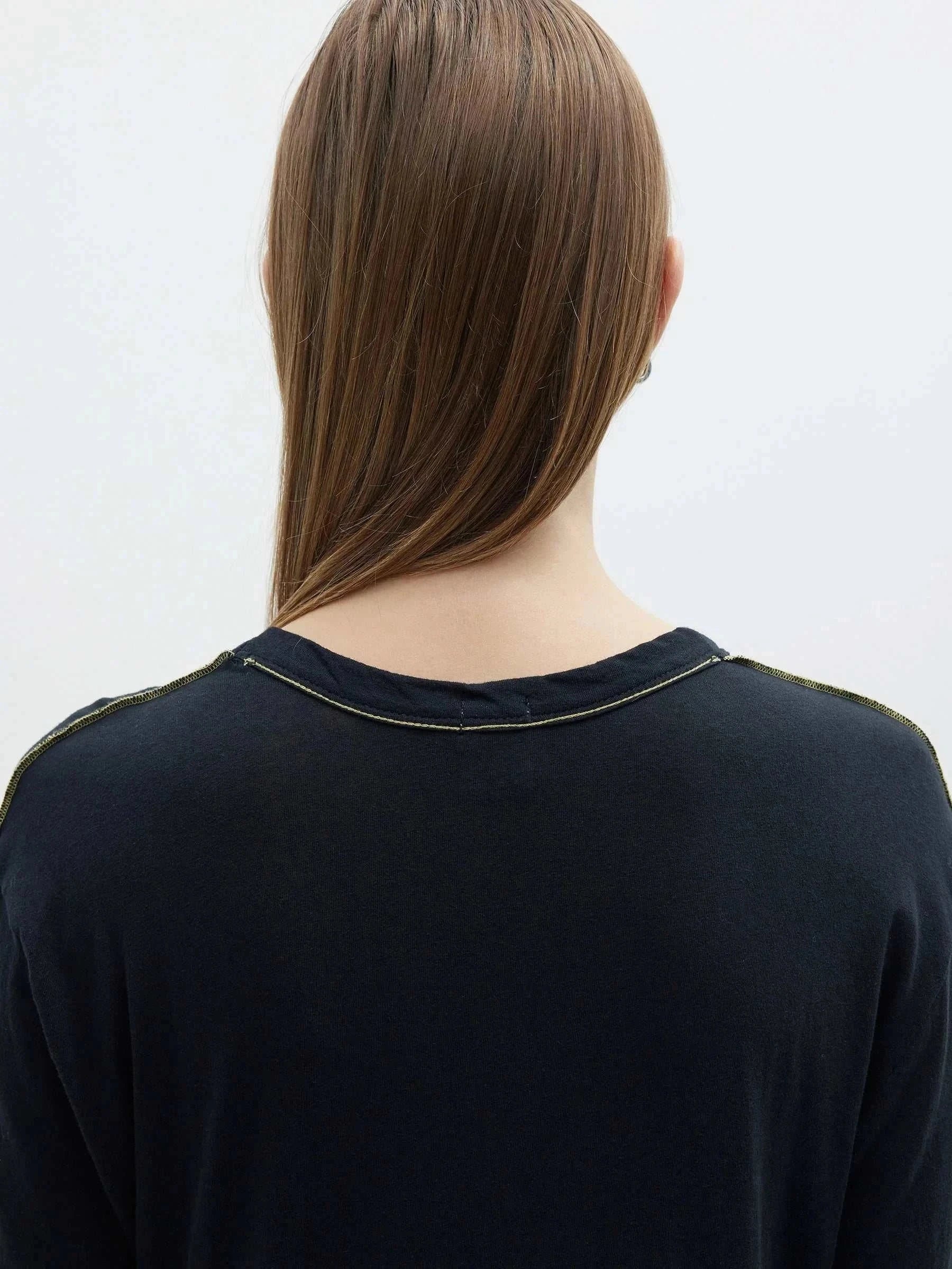 Bassike Scoop Hem Layering Long Sleeve T Shirt Black Malt