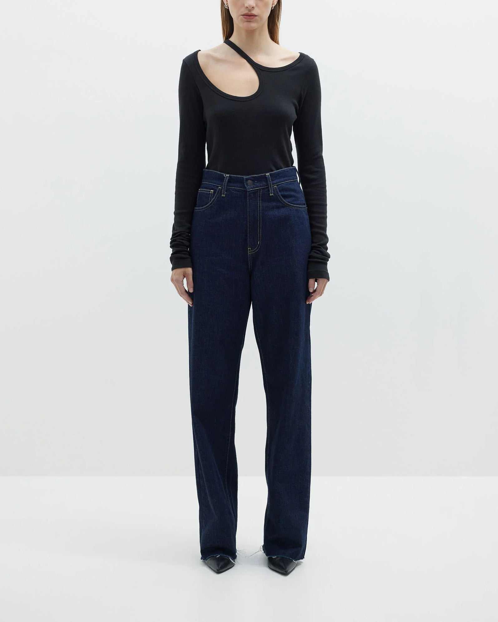 Bassike Slim Rib Cut Out Long Sleeve T Shirt Black