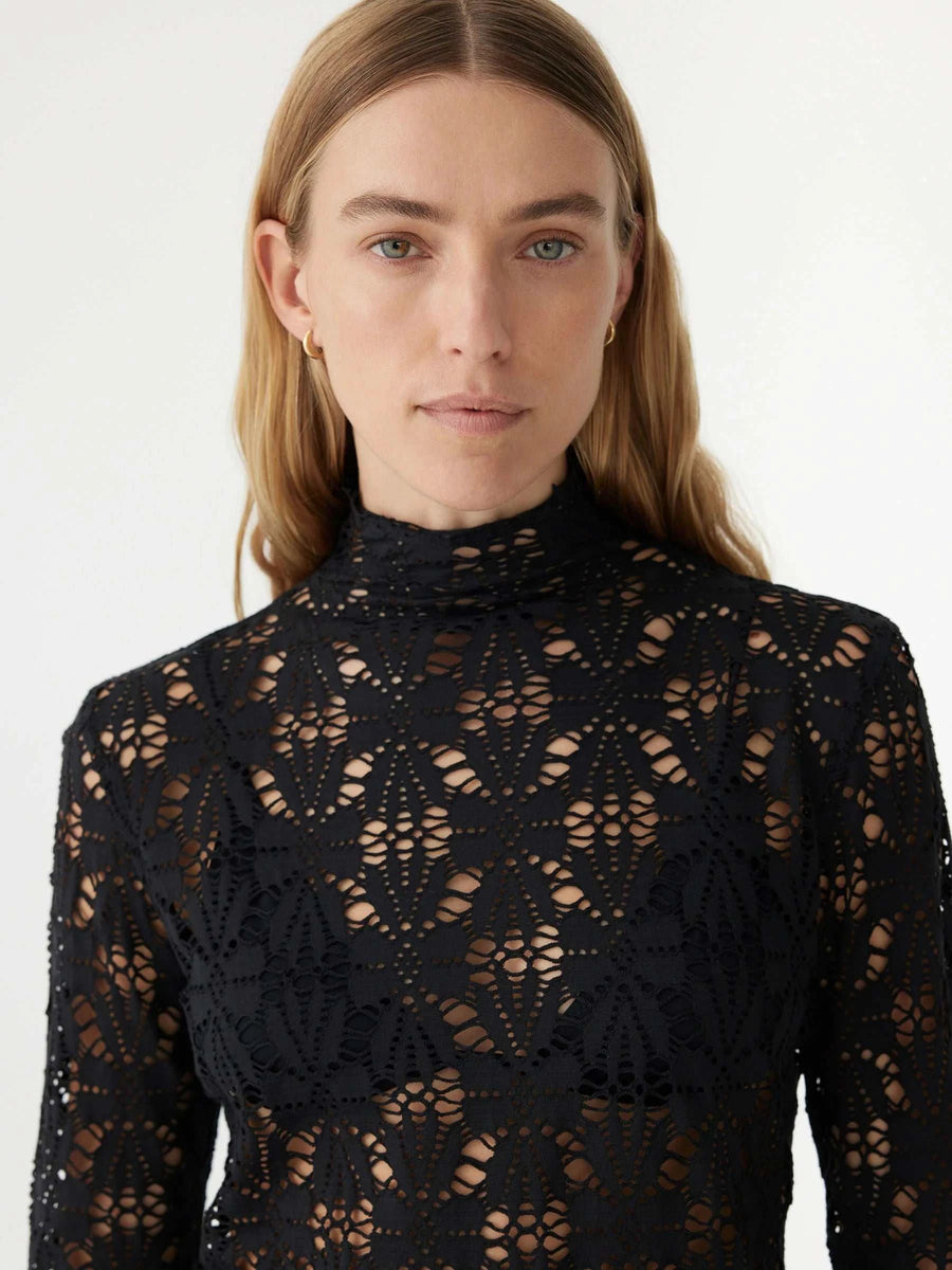Bassike Long Sleeve Lace Top Black