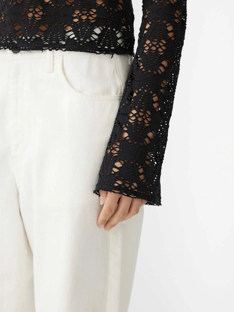 Bassike Long Sleeve Lace Top Black