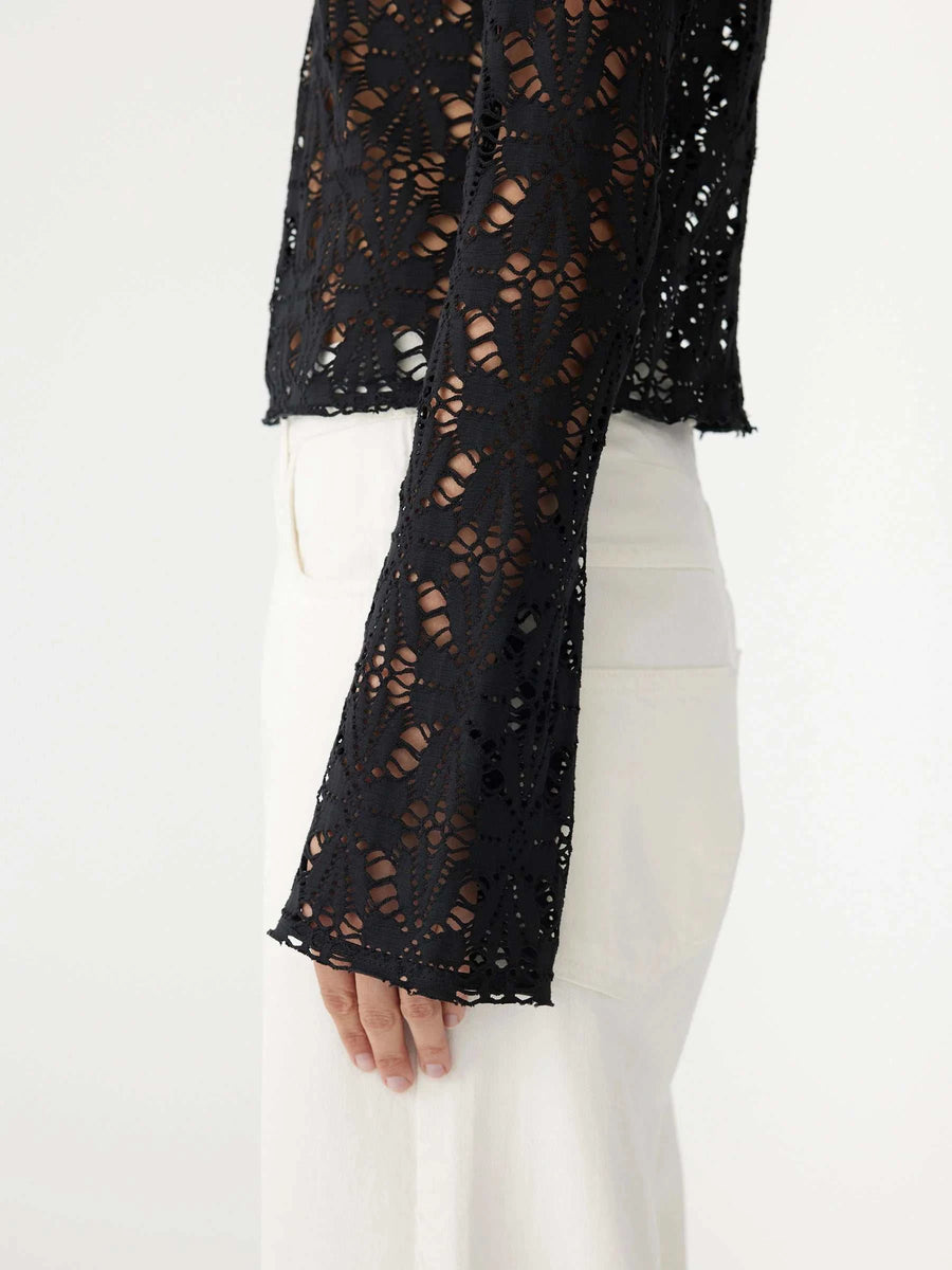 Bassike Long Sleeve Lace Top Black