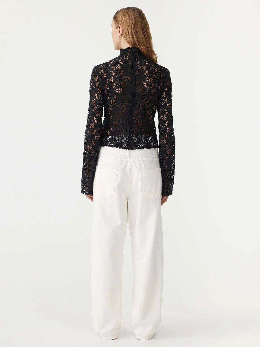 Bassike Long Sleeve Lace Top Black