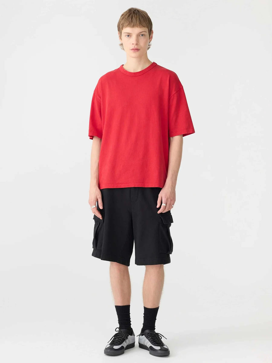 Bassike Acid Wash Short Sleeve Boxy T Shirt Red Acid