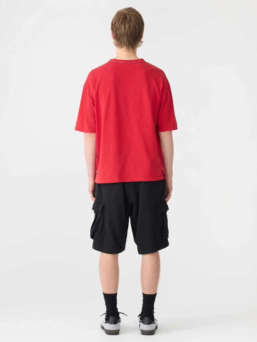 Bassike Acid Wash Short Sleeve Boxy T Shirt Red Acid