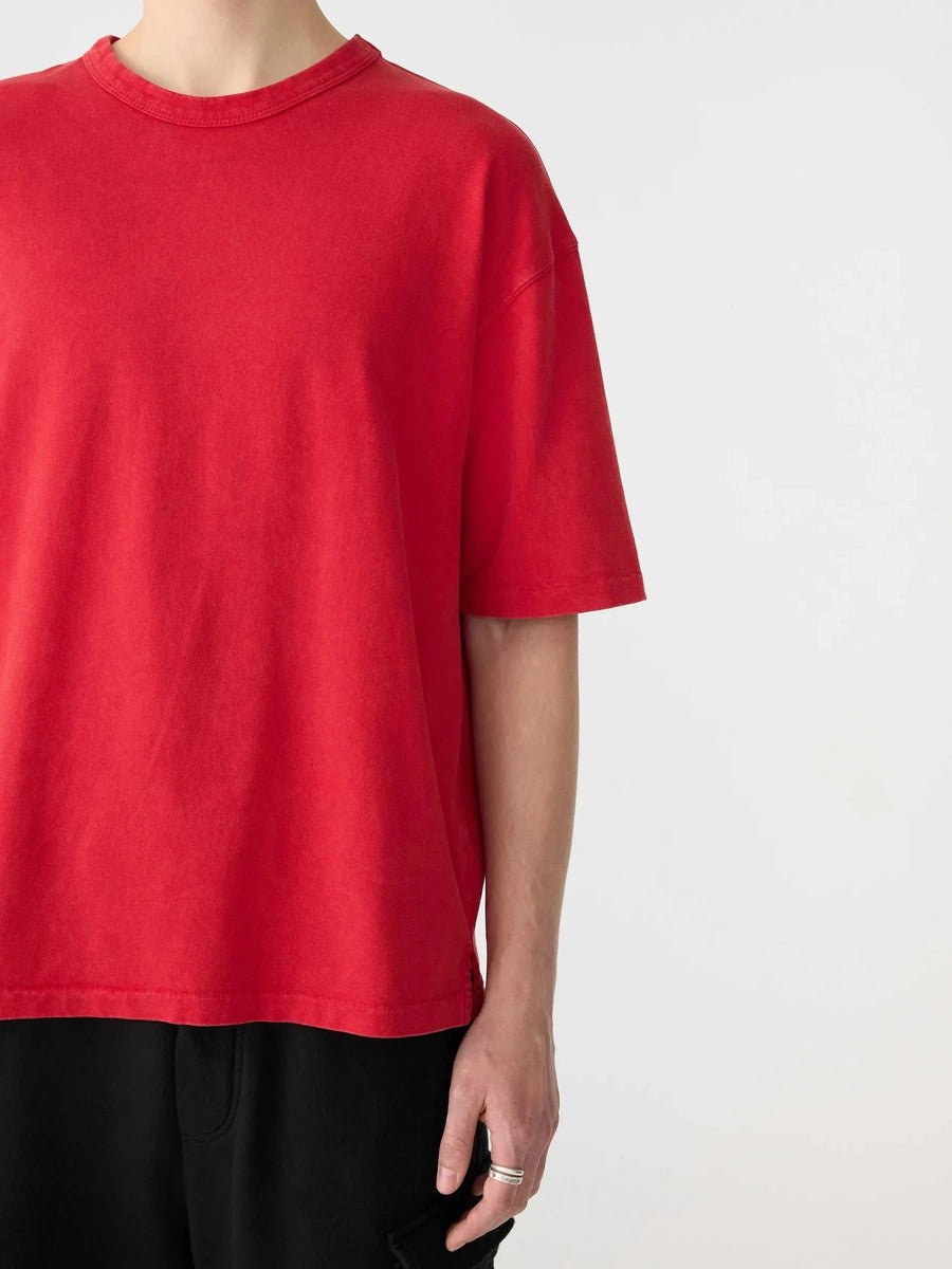Bassike Acid Wash Short Sleeve Boxy T Shirt Red Acid