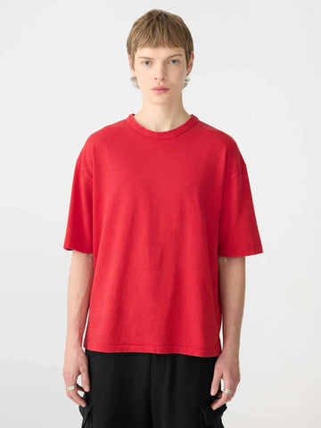 Bassike Acid Wash Short Sleeve Boxy T Shirt Red Acid