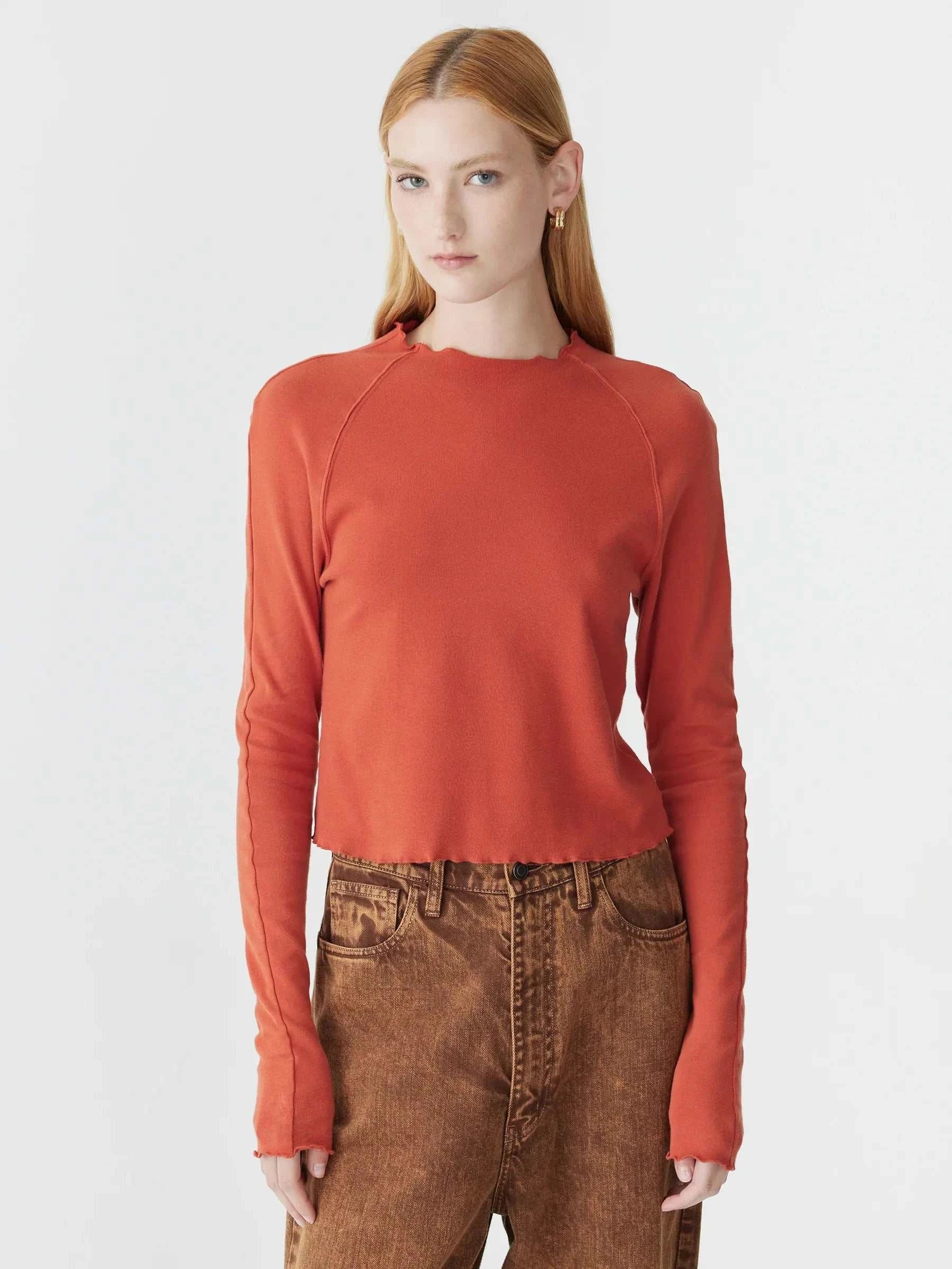 Bassike Slim Rib Raglan Long Sleeve TShirt Red Cedar