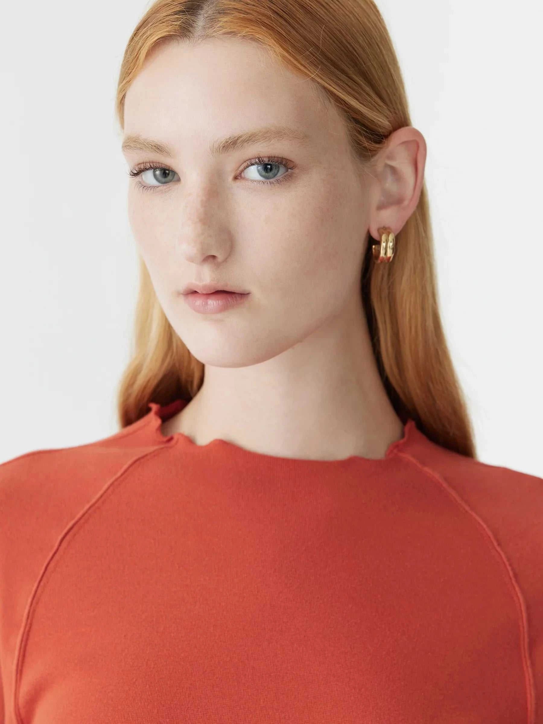 Bassike Slim Rib Raglan Long Sleeve TShirt Red Cedar