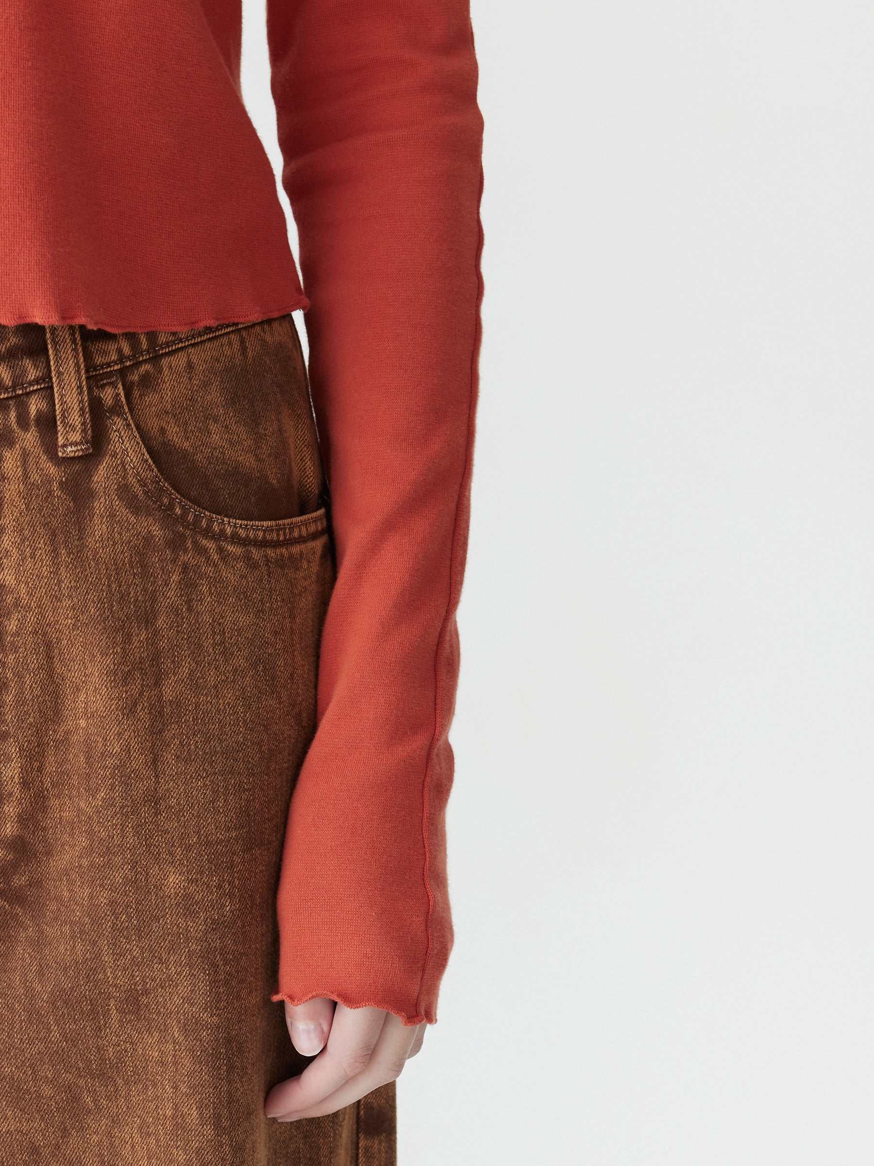 Bassike Slim Rib Raglan Long Sleeve TShirt Red Cedar