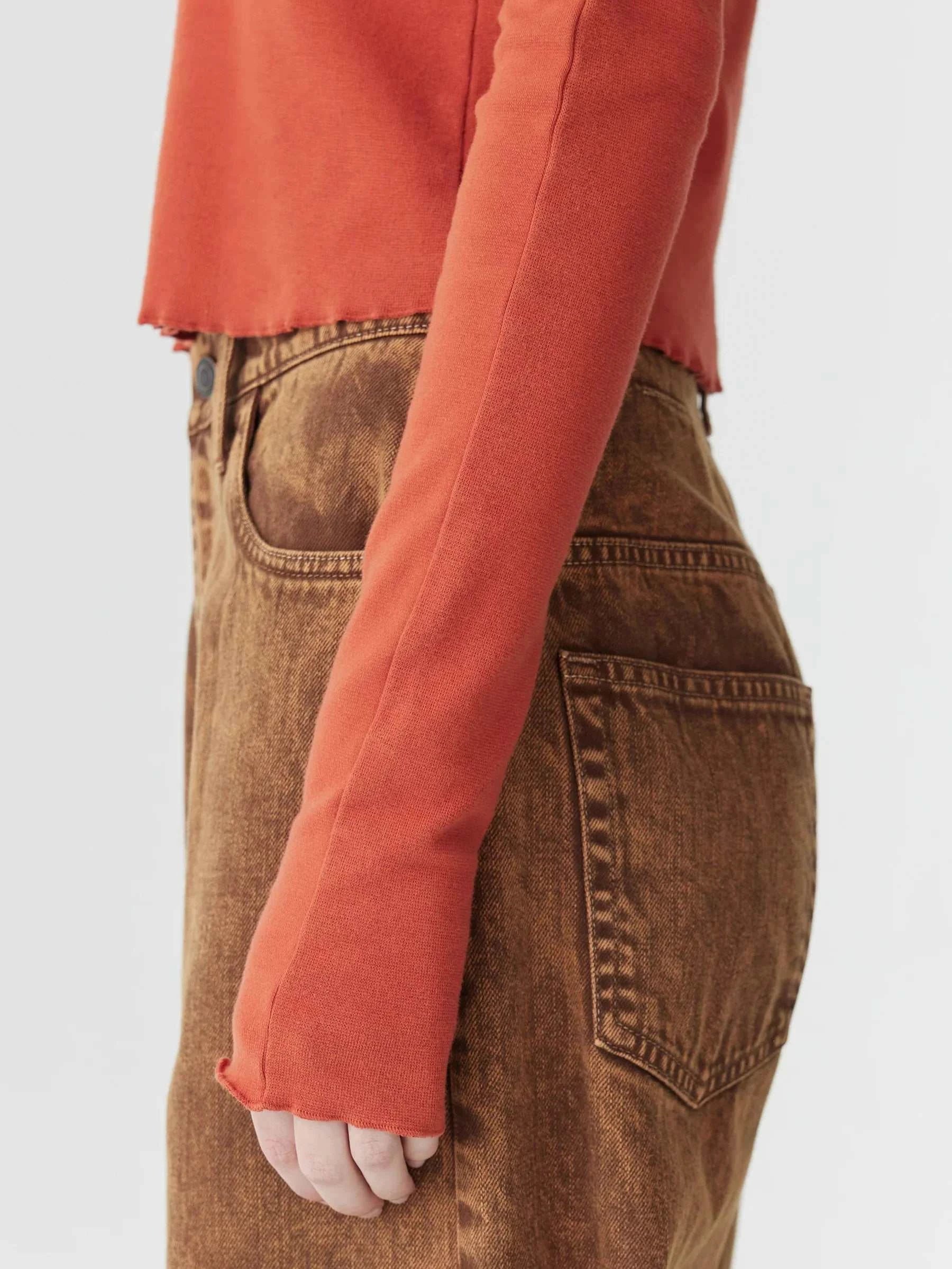 Bassike Slim Rib Raglan Long Sleeve TShirt Red Cedar