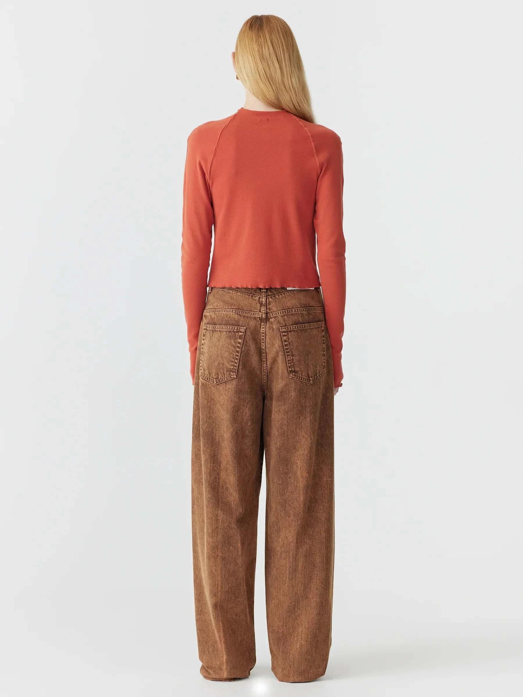 Bassike Slim Rib Raglan Long Sleeve TShirt Red Cedar