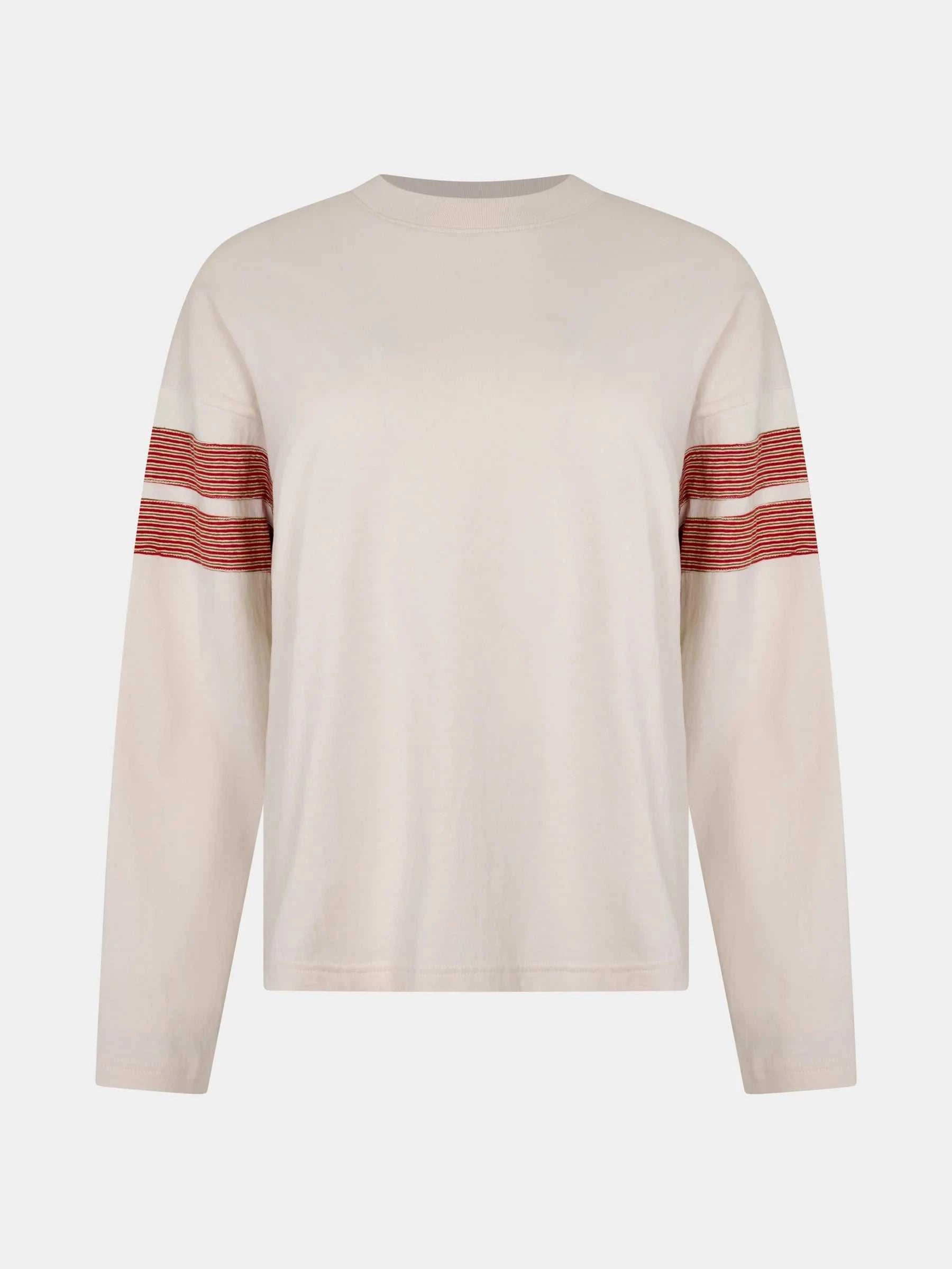 Bassike Boxy Rib Insert L/S T Shirt Ecru/Red
