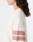 Bassike Boxy Rib Insert L/S T Shirt Ecru/Red