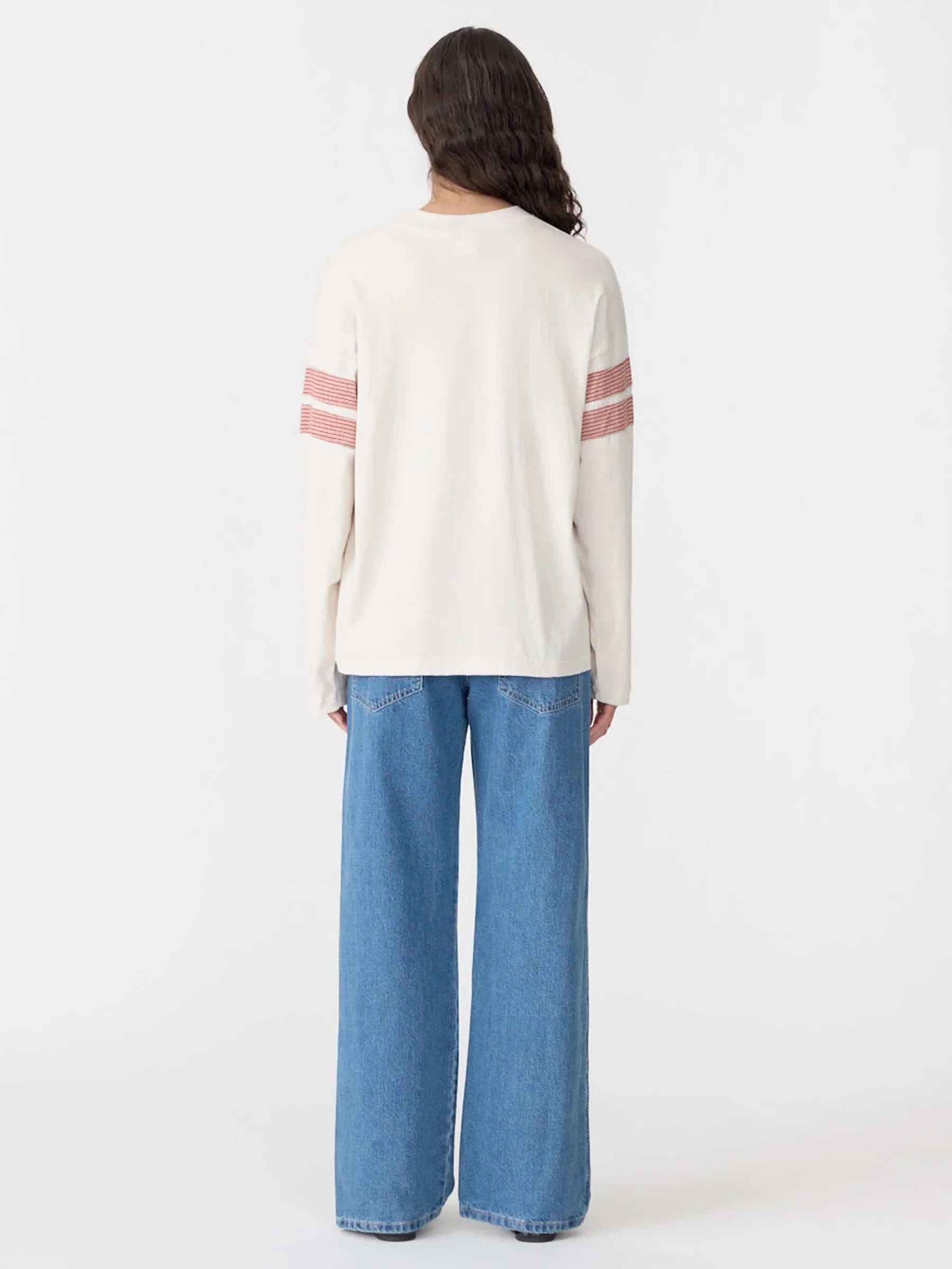 Bassike Boxy Rib Insert L/S T Shirt Ecru/Red