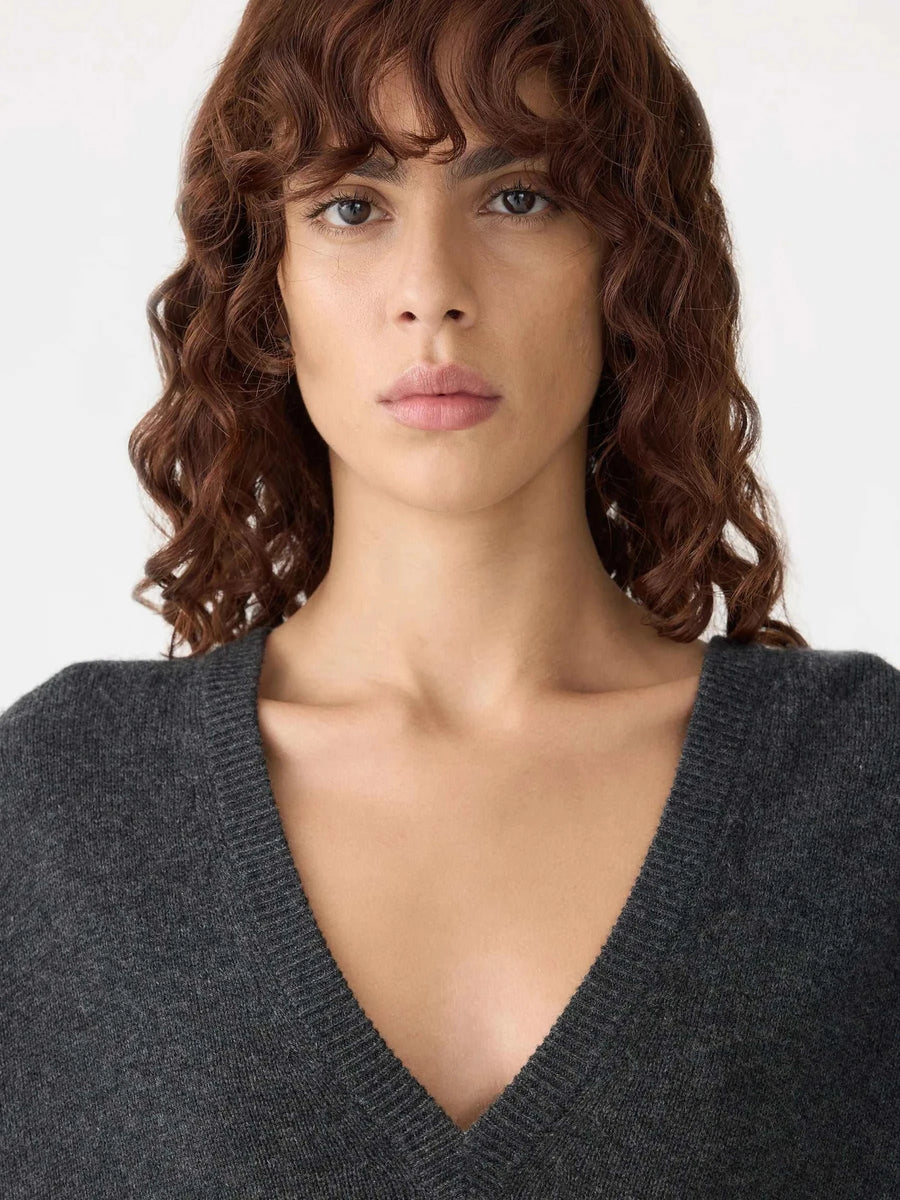 Bassike Low V Neck Slouch Knit Dark Charcoal