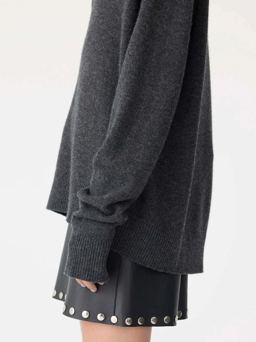 Bassike Low V Neck Slouch Knit Dark Charcoal