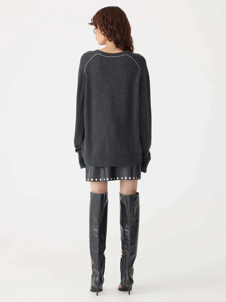 Bassike Low V Neck Slouch Knit Dark Charcoal
