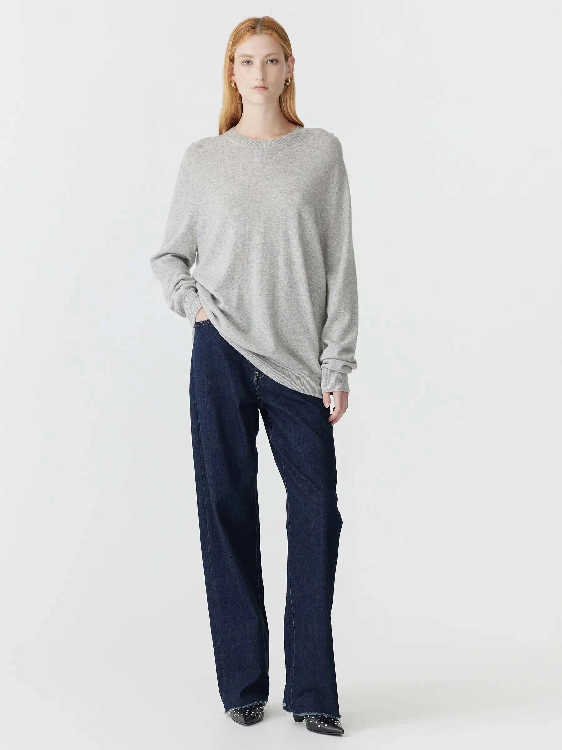 Bassike Oversized Crew Neck Knit Light Grey Marle