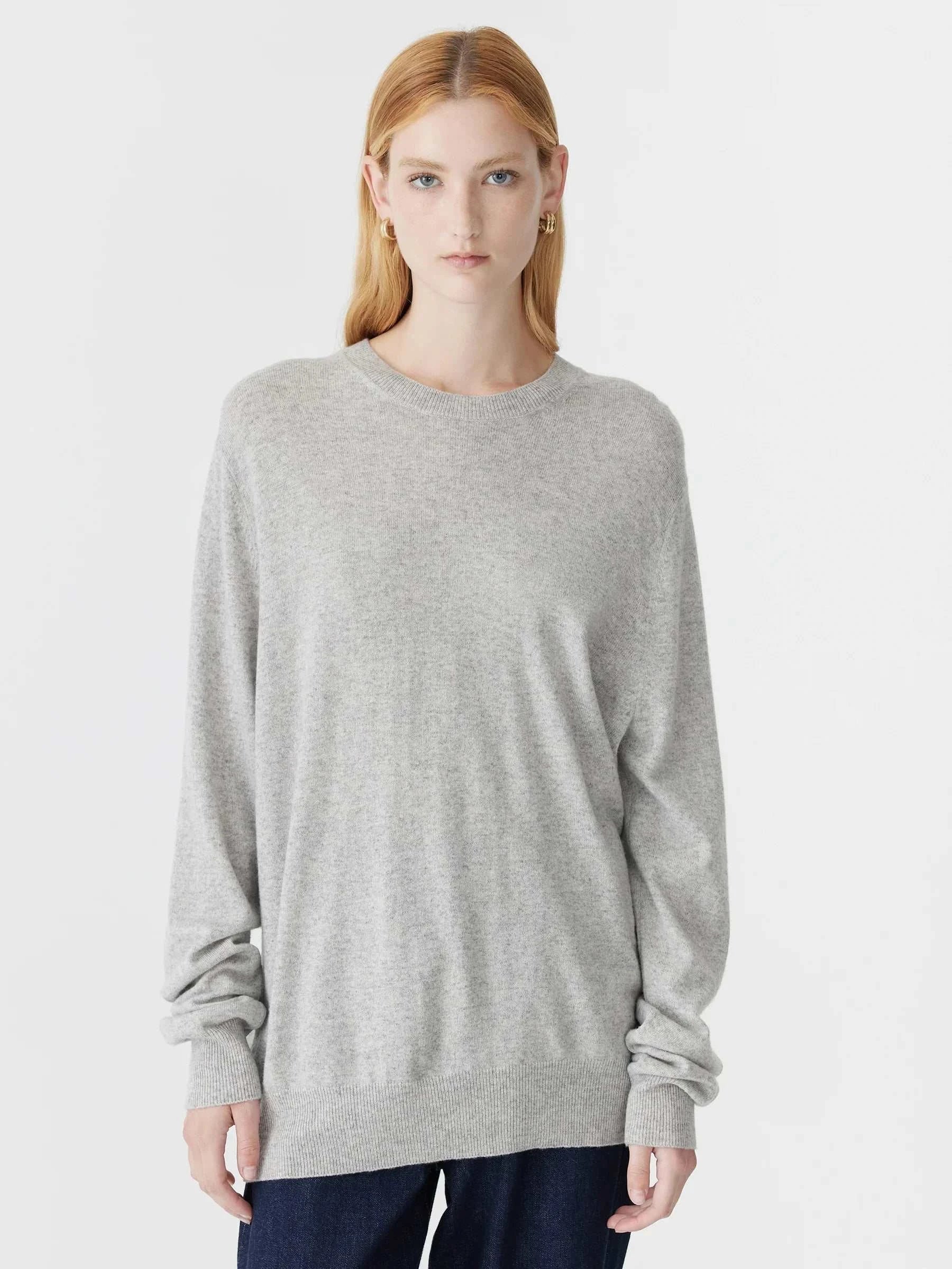 Bassike Oversized Crew Neck Knit Light Grey Marle