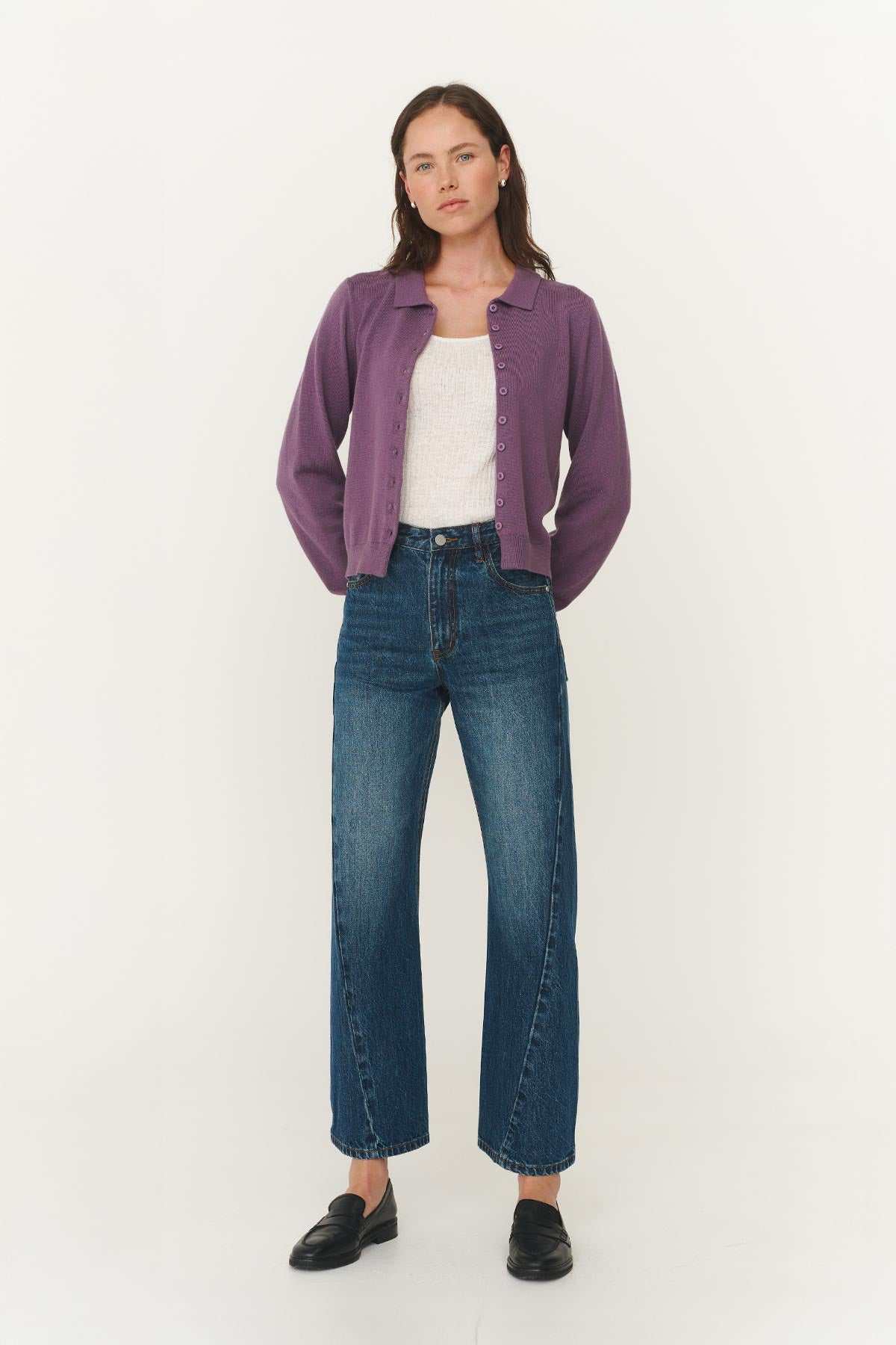 Rowie Celia Merino Knit Cardigan Grape