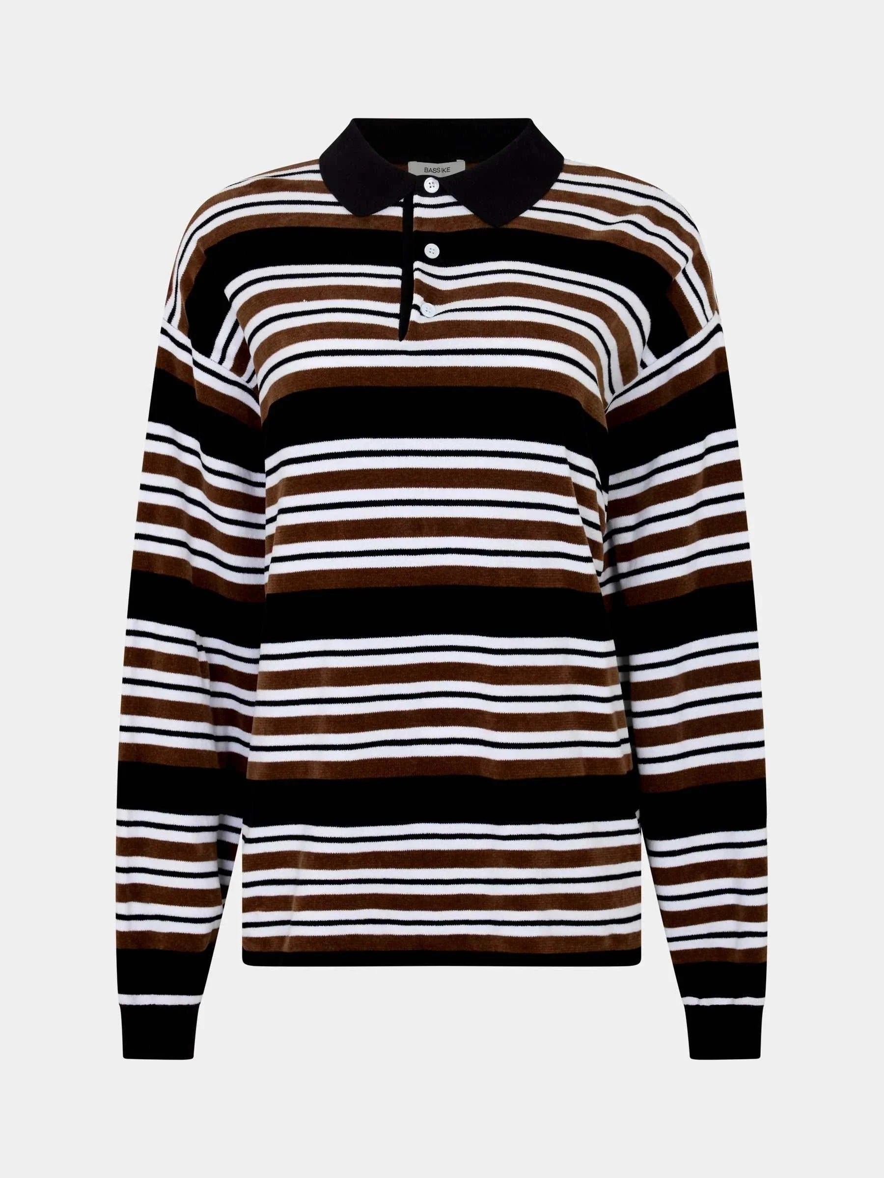 Bassike Universal Velour Polo Black Brown Natural