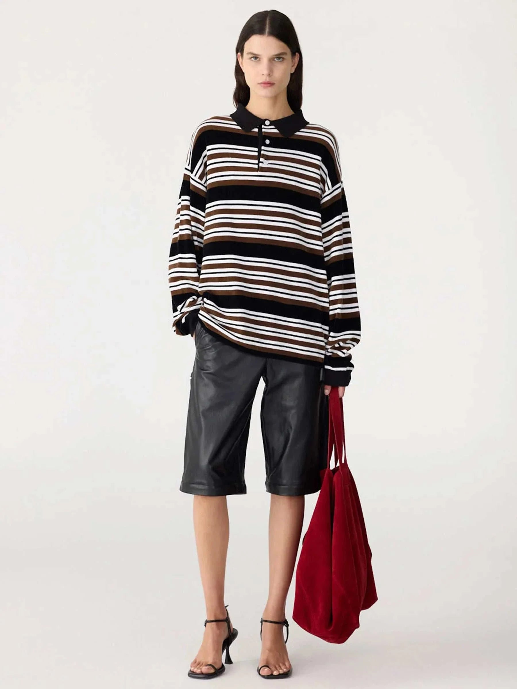 Bassike Universal Velour Polo Black Brown Natural