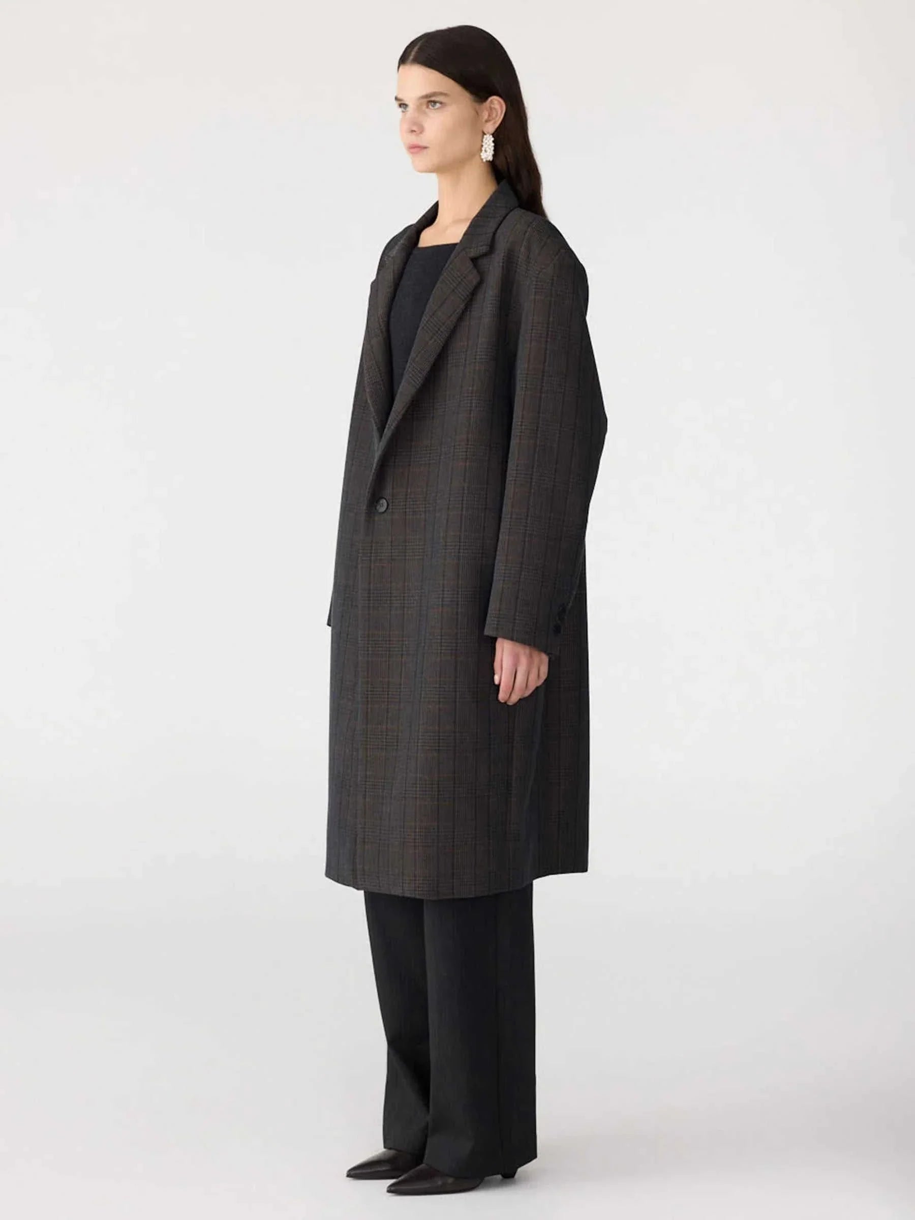 Bassike Check Wool Coat Brown Ink