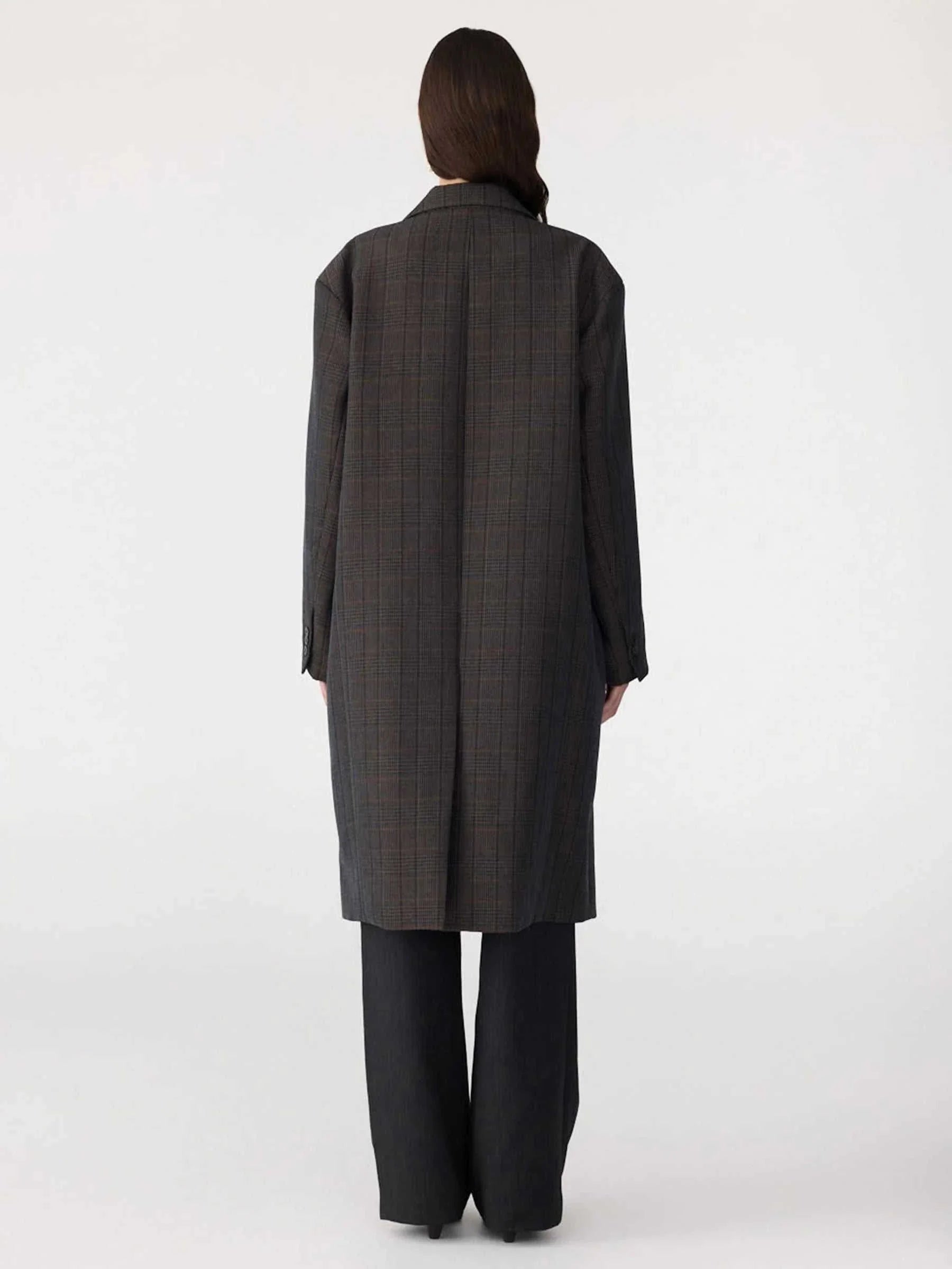 Bassike Check Wool Coat Brown Ink