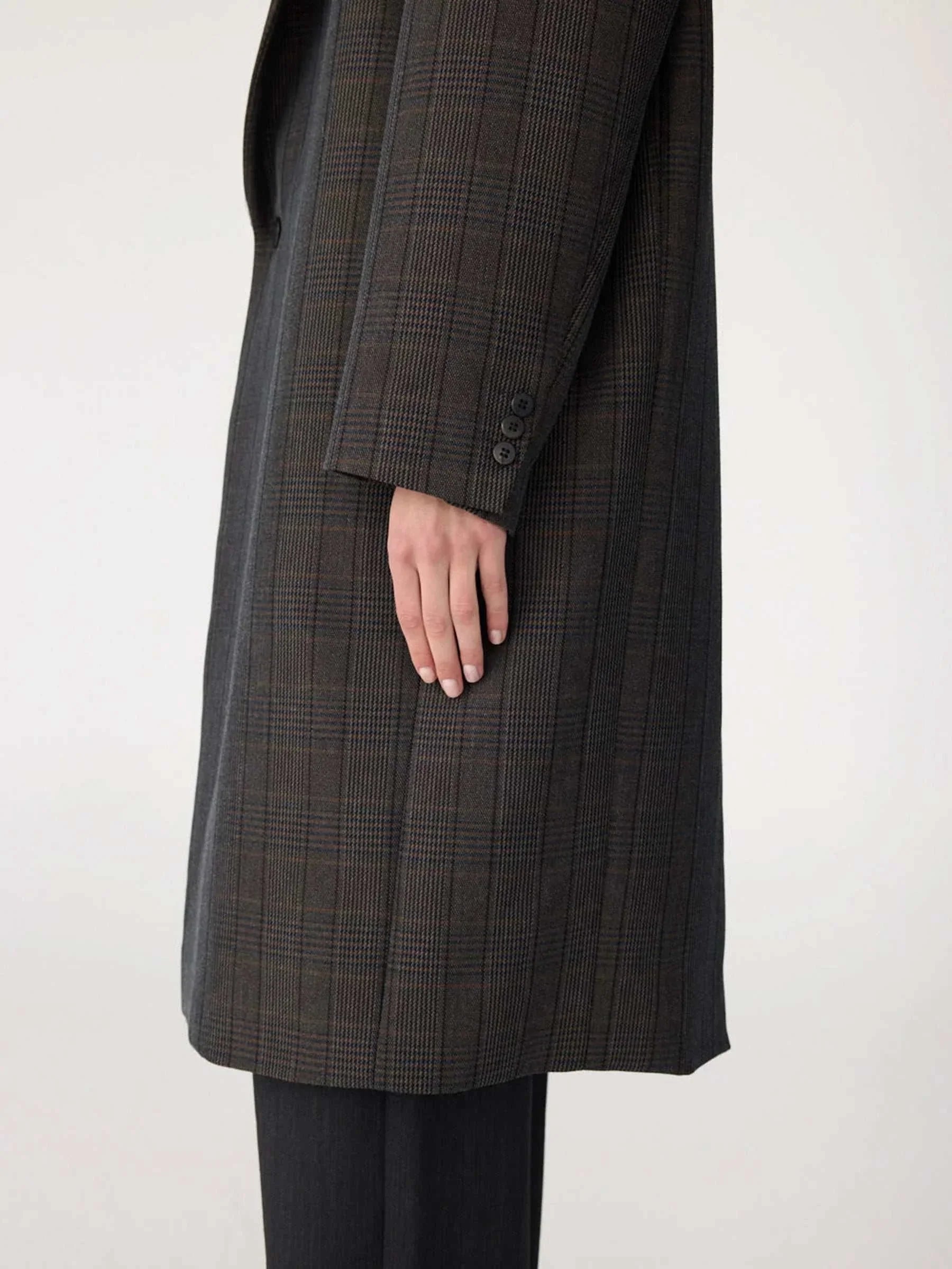 Bassike Check Wool Coat Brown Ink