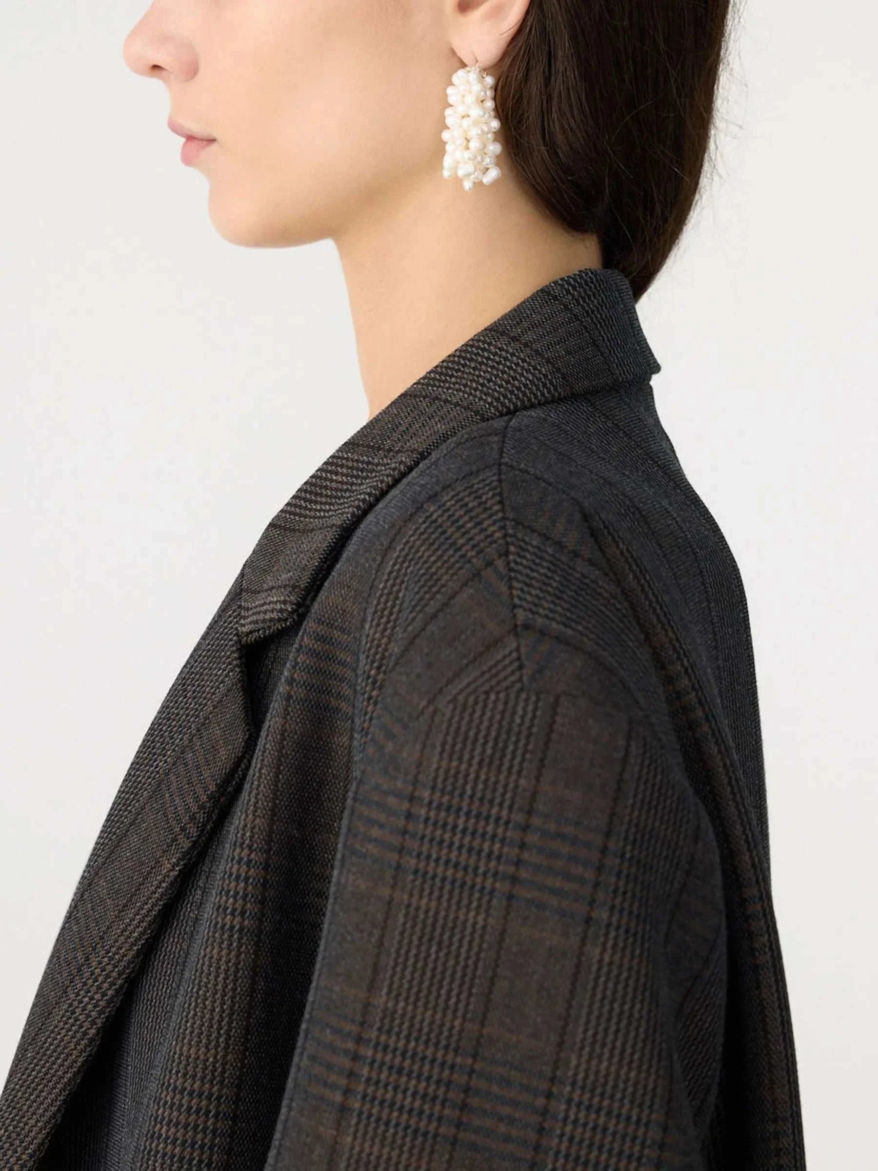Bassike Check Wool Coat Brown Ink