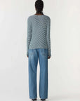 Bassike Stripe Rib Long Sleeve Placket T Shirt Dark Forest White