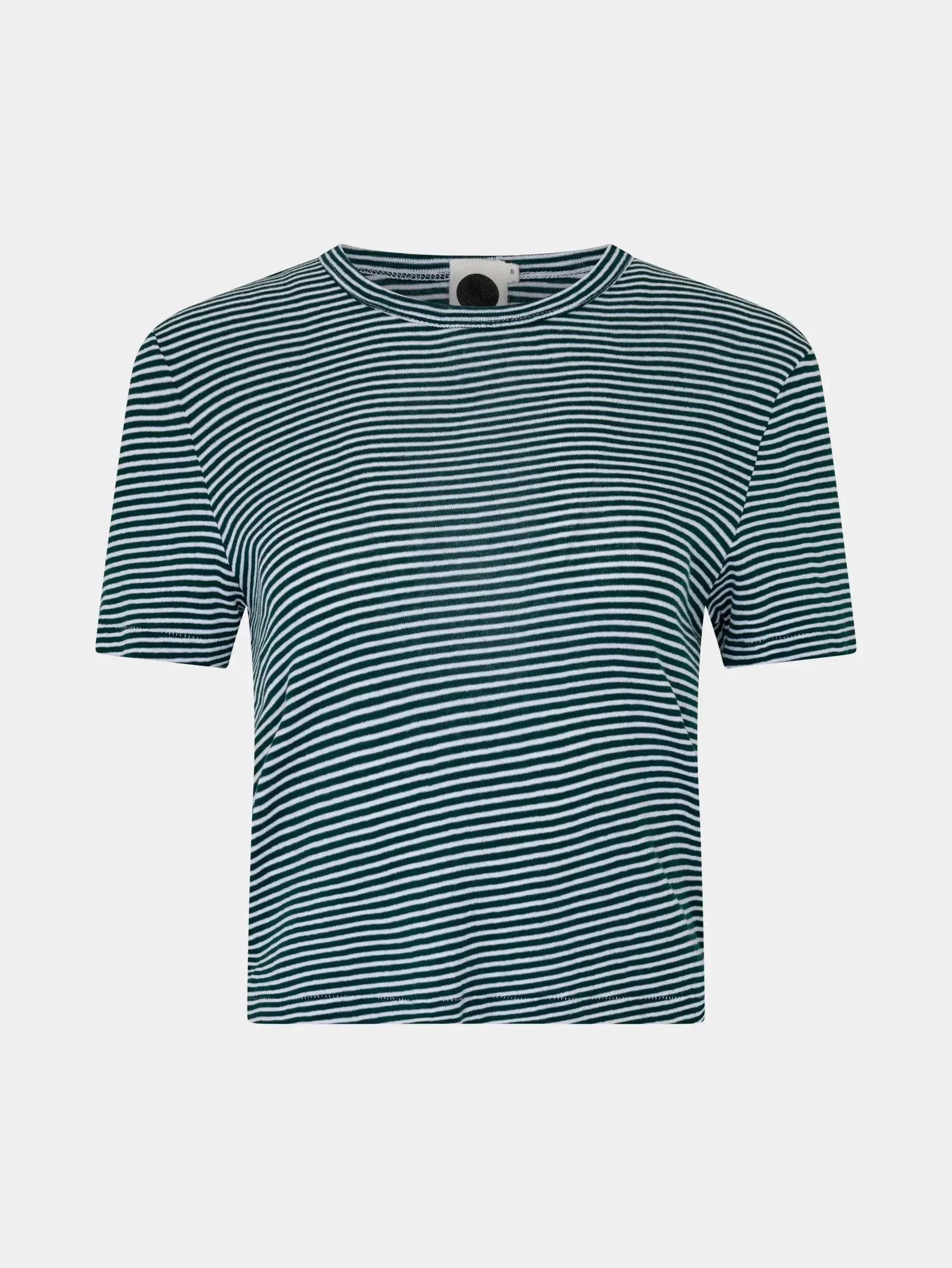 Bassike Stripe Rib Baby T Shirt Dark Forest White