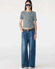 Bassike Stripe Rib Baby T Shirt Dark Forest White