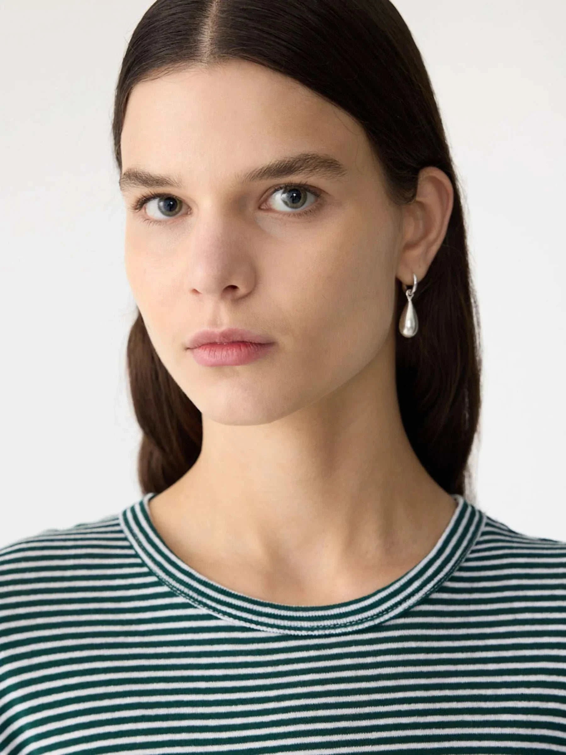 Bassike Stripe Rib Baby T Shirt Dark Forest White