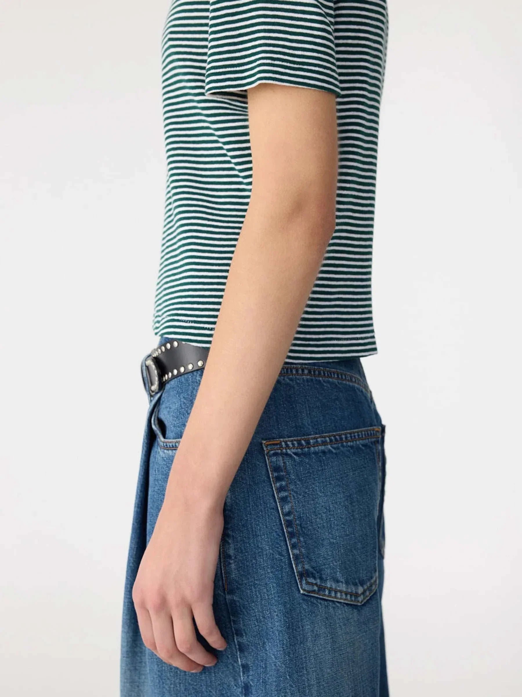 Bassike Stripe Rib Baby T Shirt Dark Forest White