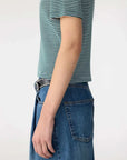 Bassike Stripe Rib Baby T Shirt Dark Forest White