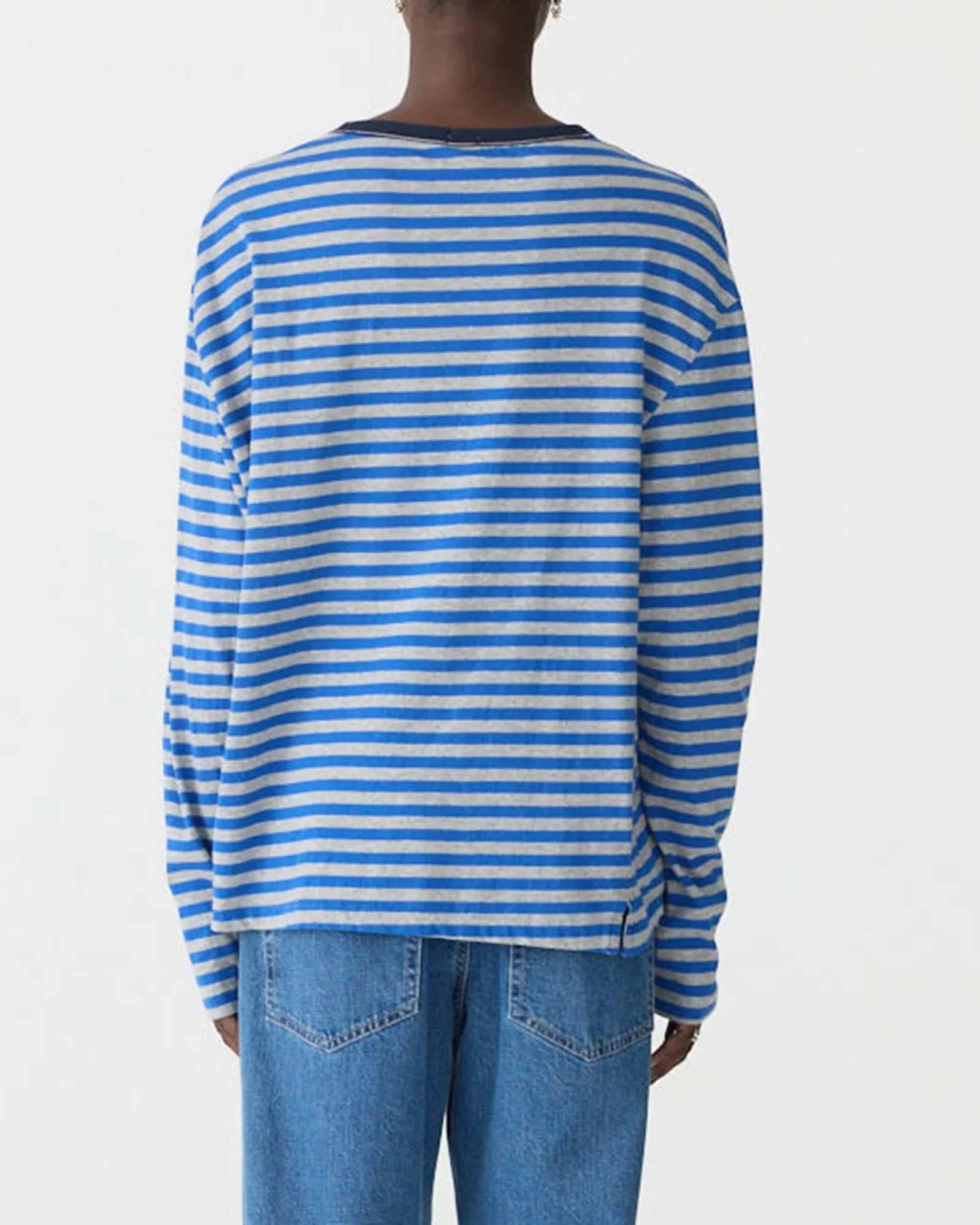 Stripe Boyfriend T Shirt Cobalt Grey Marle